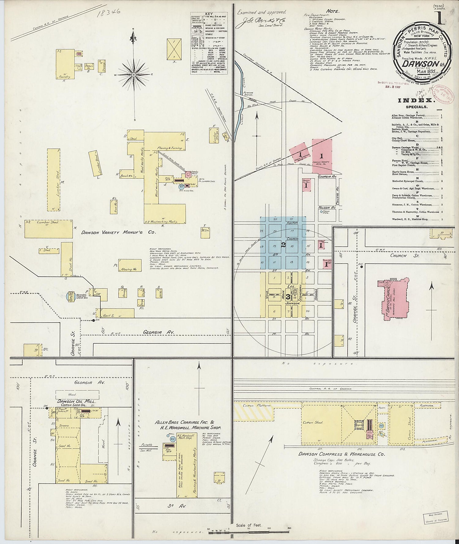 This old map of Dawson, Terrell County, Georgia was created by Sanborn Map Company in 1895