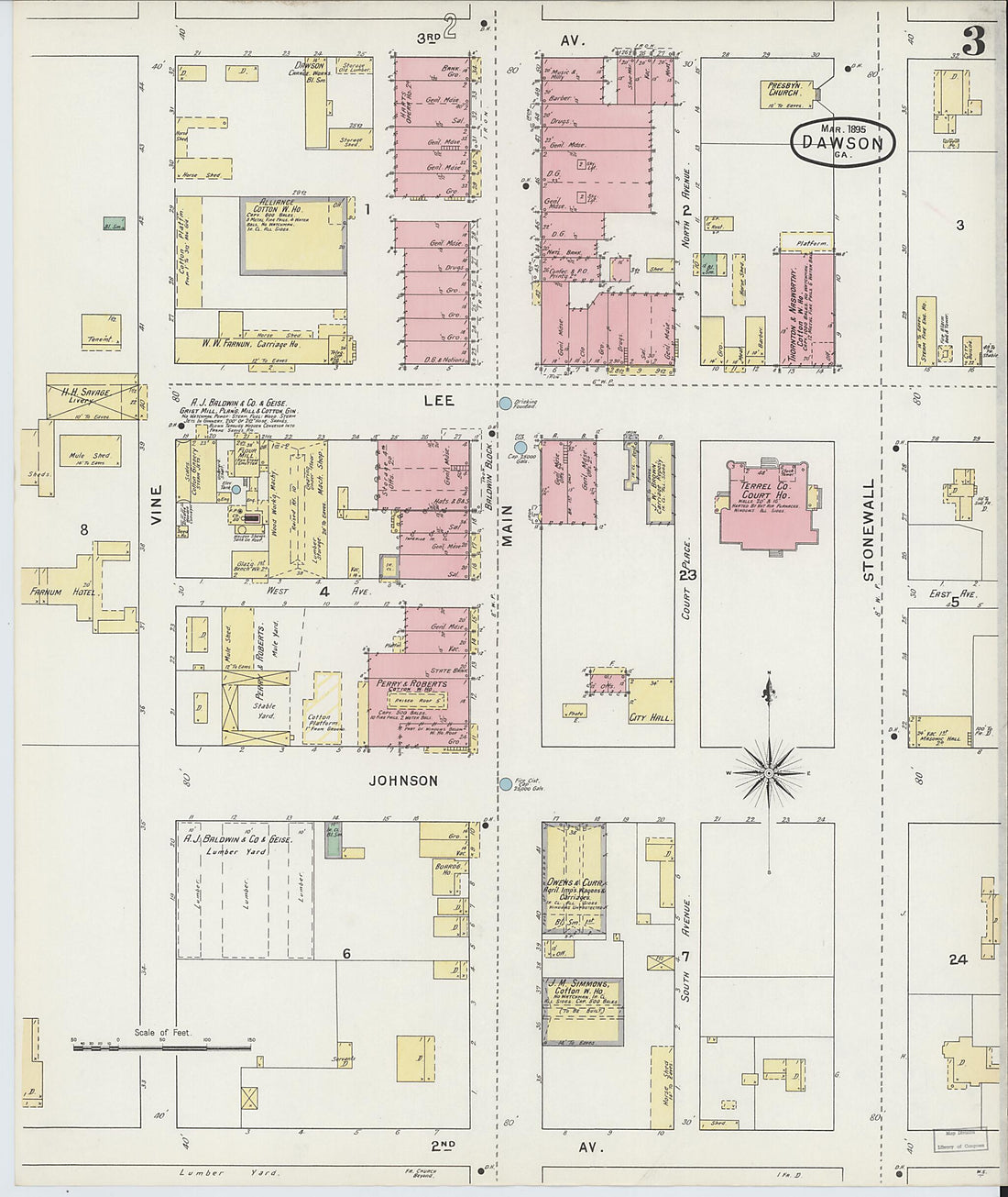 This old map of Dawson, Terrell County, Georgia was created by Sanborn Map Company in 1895