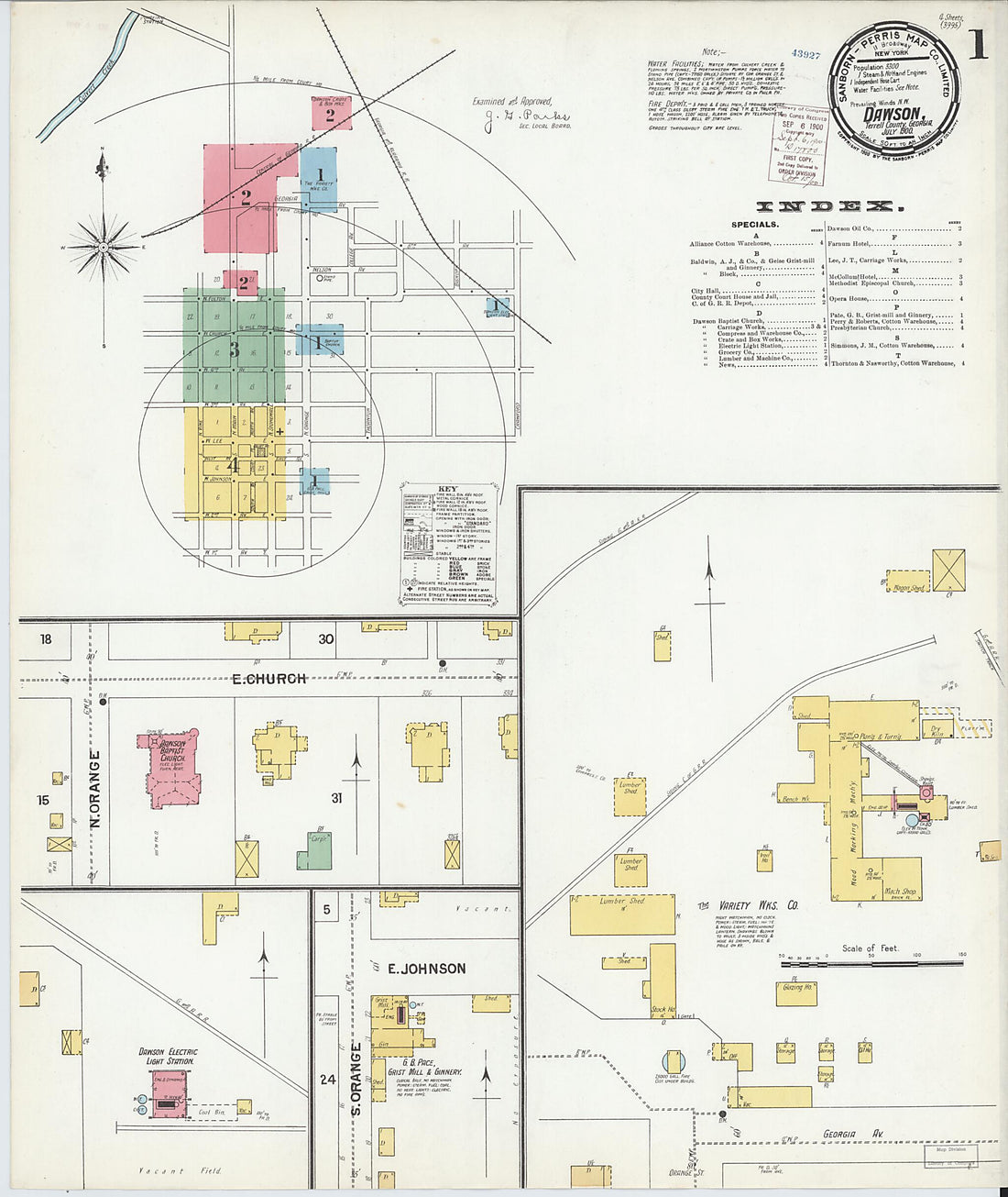 This old map of Dawson, Terrell County, Georgia was created by Sanborn Map Company in 1900