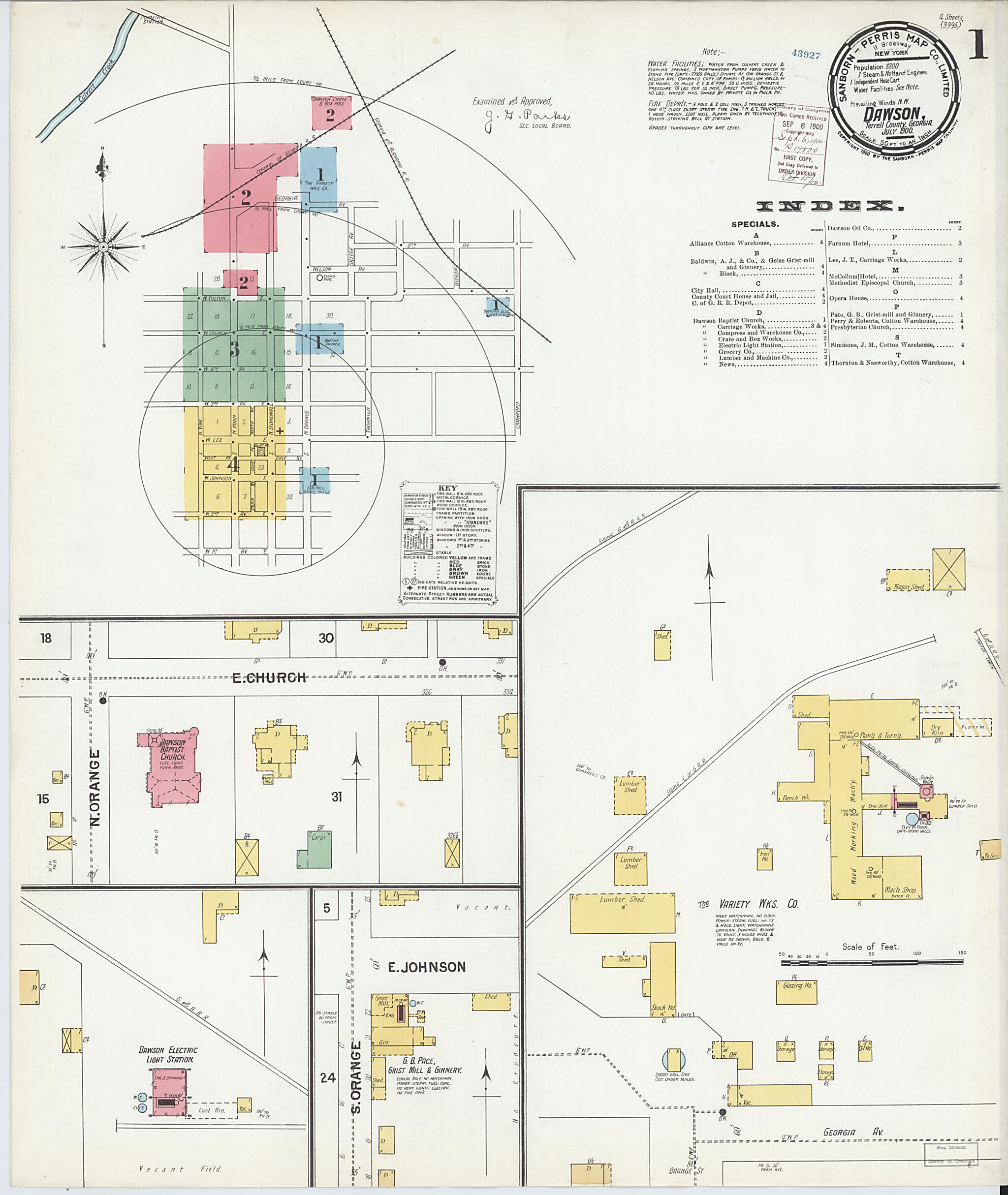 This old map of Dawson, Terrell County, Georgia was created by Sanborn Map Company in 1900