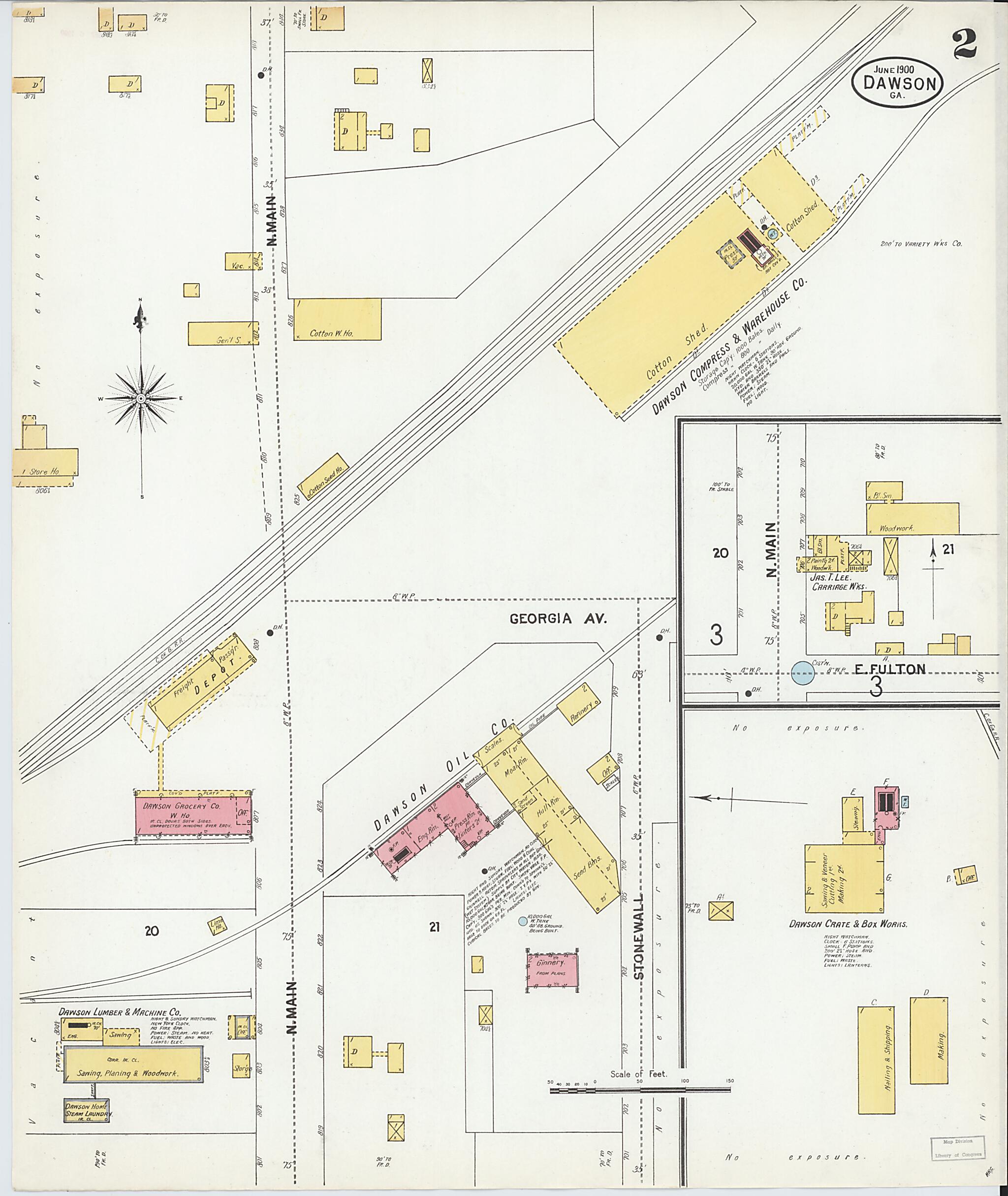 This old map of Dawson, Terrell County, Georgia was created by Sanborn Map Company in 1900