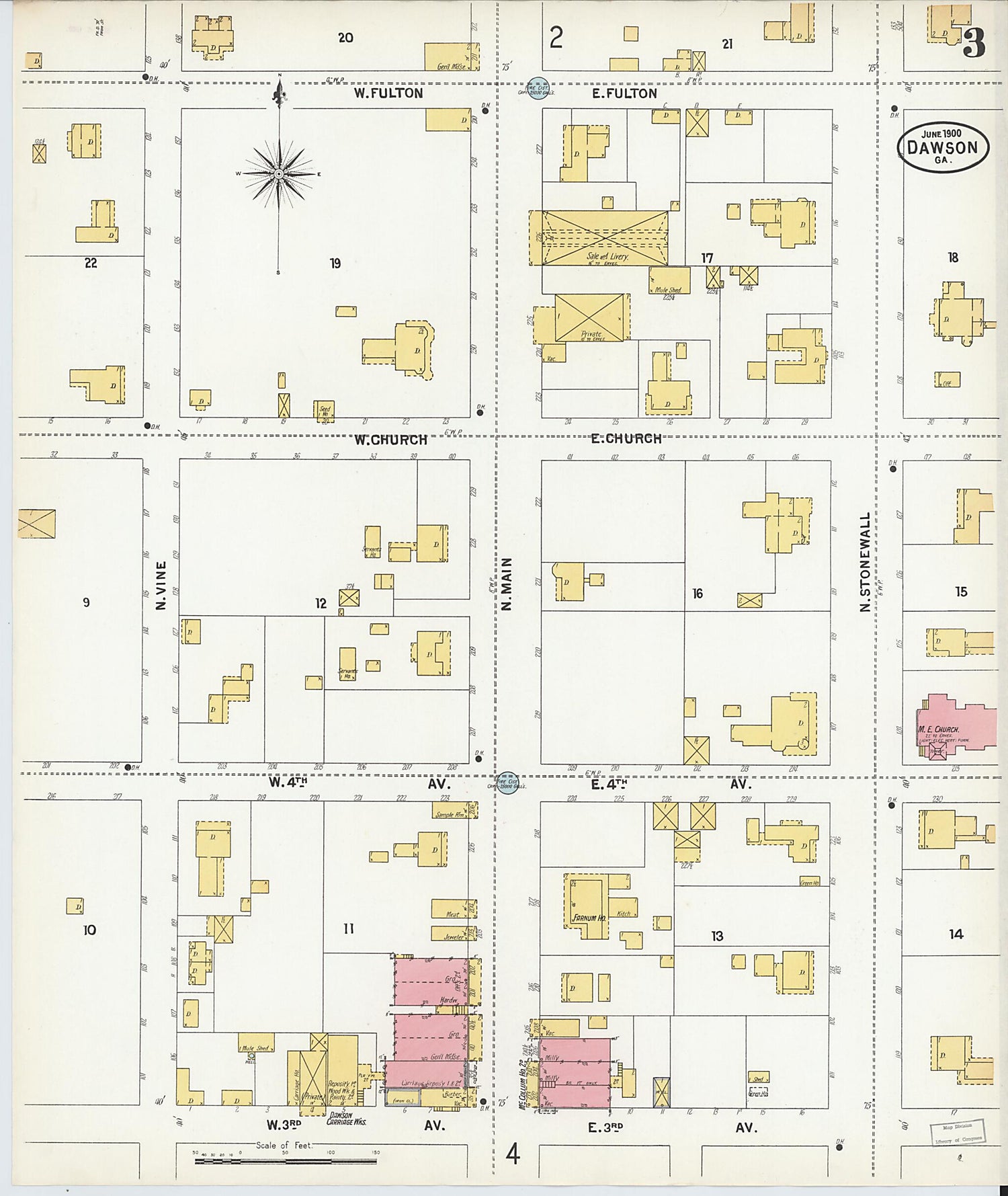 This old map of Dawson, Terrell County, Georgia was created by Sanborn Map Company in 1900