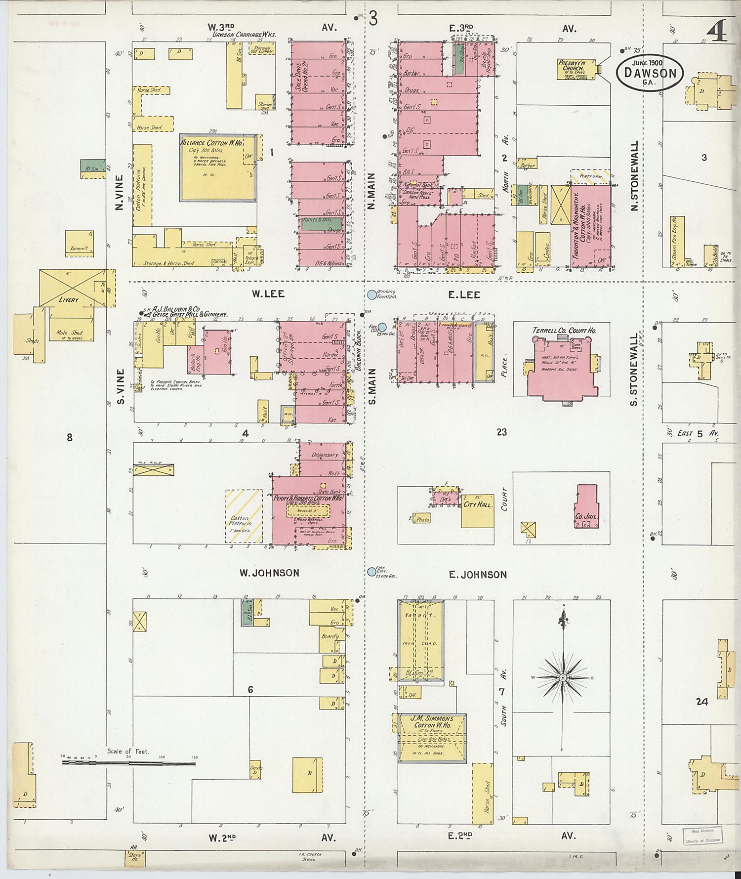 This old map of Dawson, Terrell County, Georgia was created by Sanborn Map Company in 1900