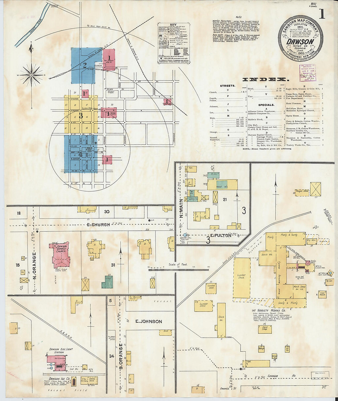 This old map of Dawson, Terrell County, Georgia was created by Sanborn Map Company in 1905