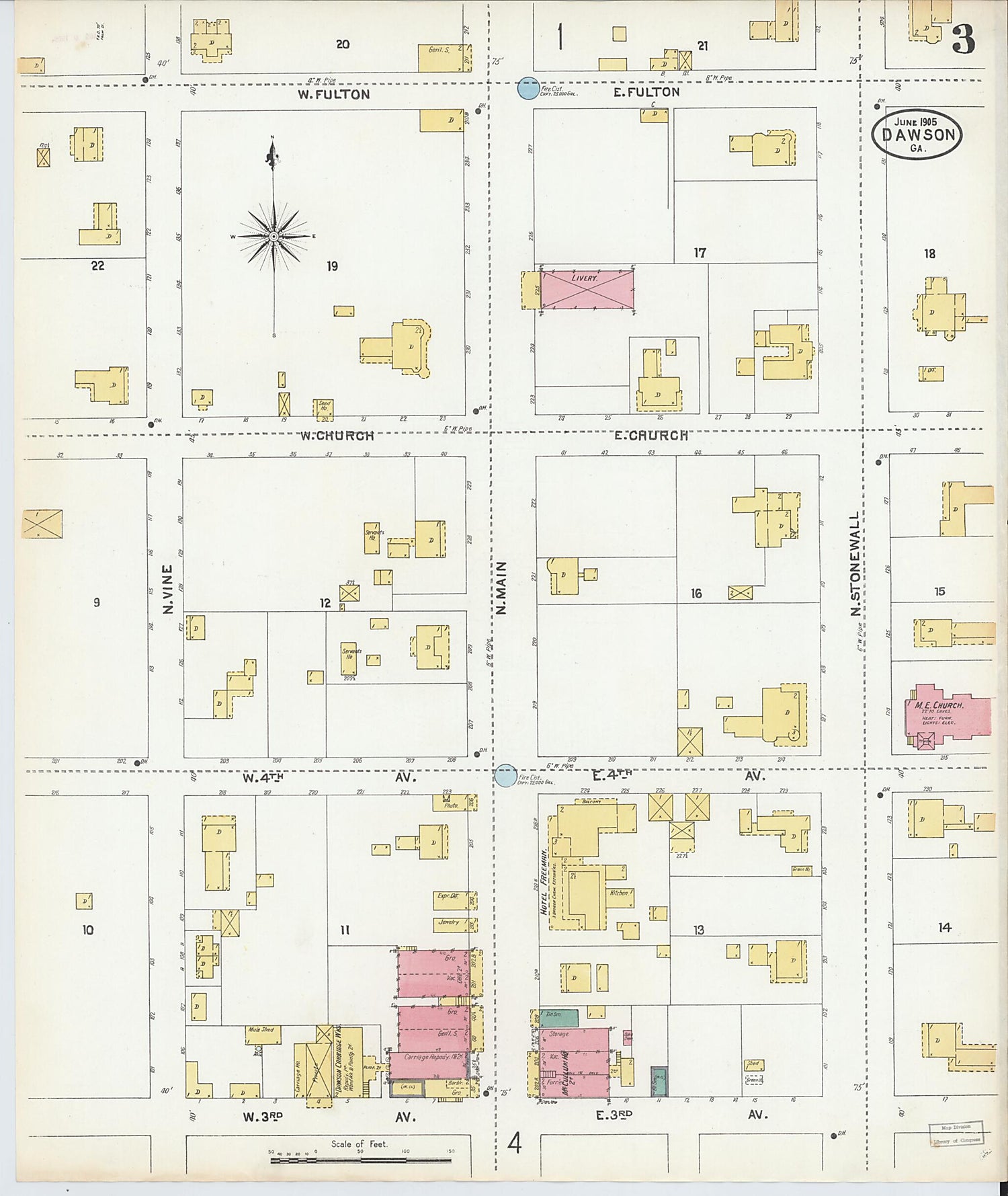 This old map of Dawson, Terrell County, Georgia was created by Sanborn Map Company in 1905