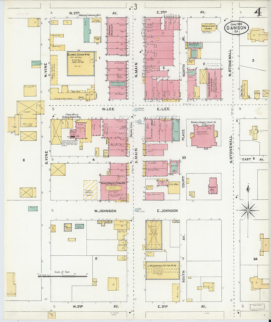 This old map of Dawson, Terrell County, Georgia was created by Sanborn Map Company in 1905