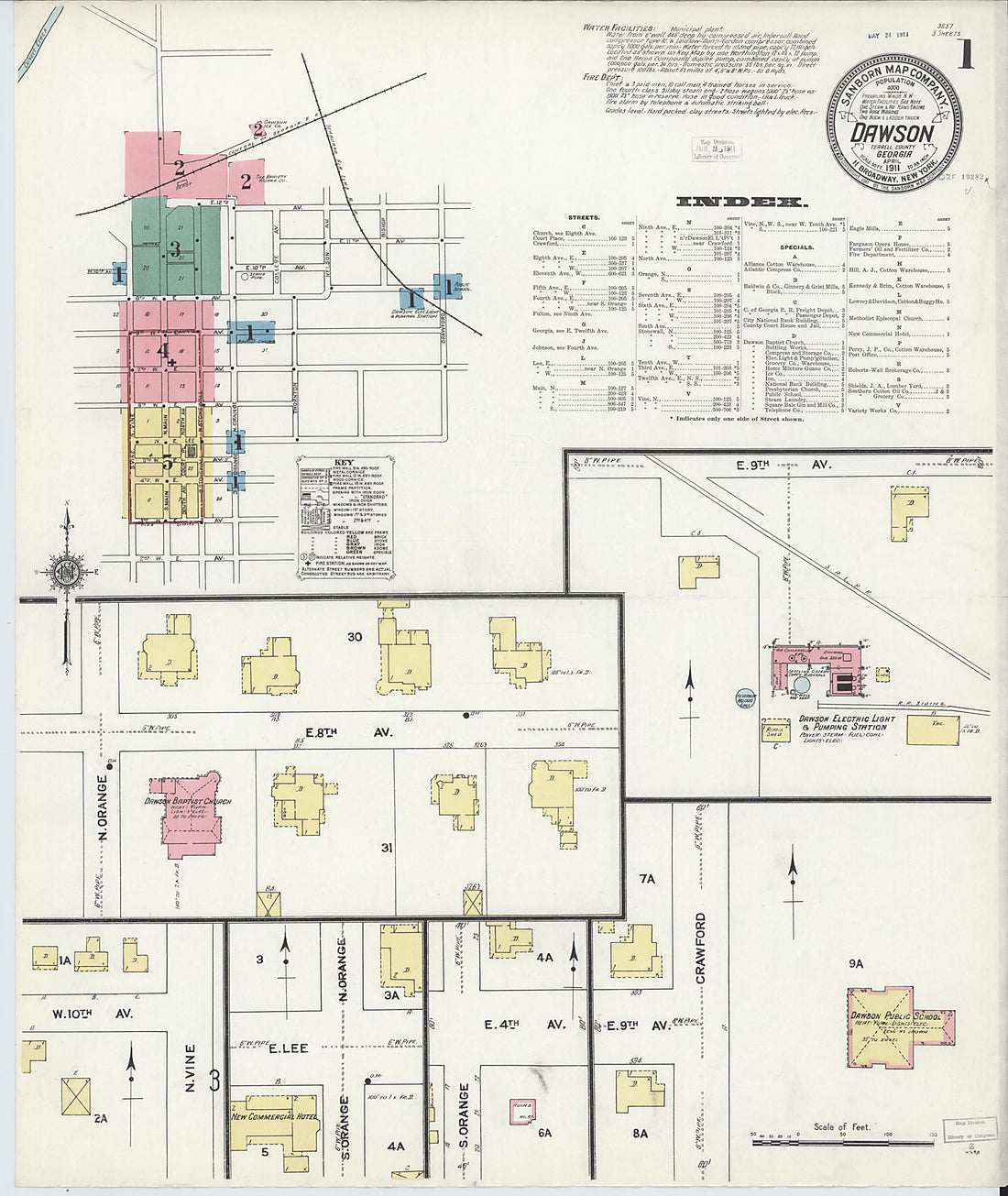 This old map of Dawson, Terrell County, Georgia was created by Sanborn Map Company in 1911