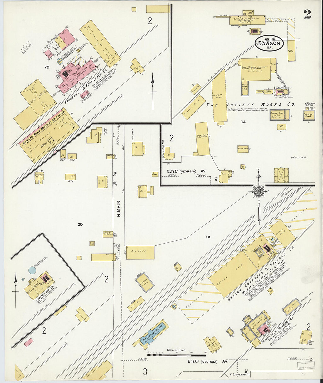 This old map of Dawson, Terrell County, Georgia was created by Sanborn Map Company in 1911