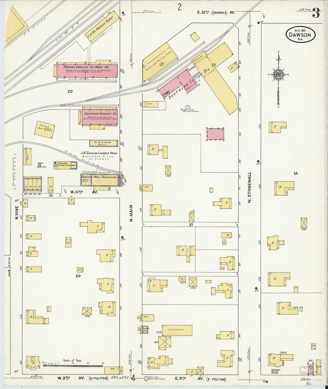 This old map of Dawson, Terrell County, Georgia was created by Sanborn Map Company in 1911