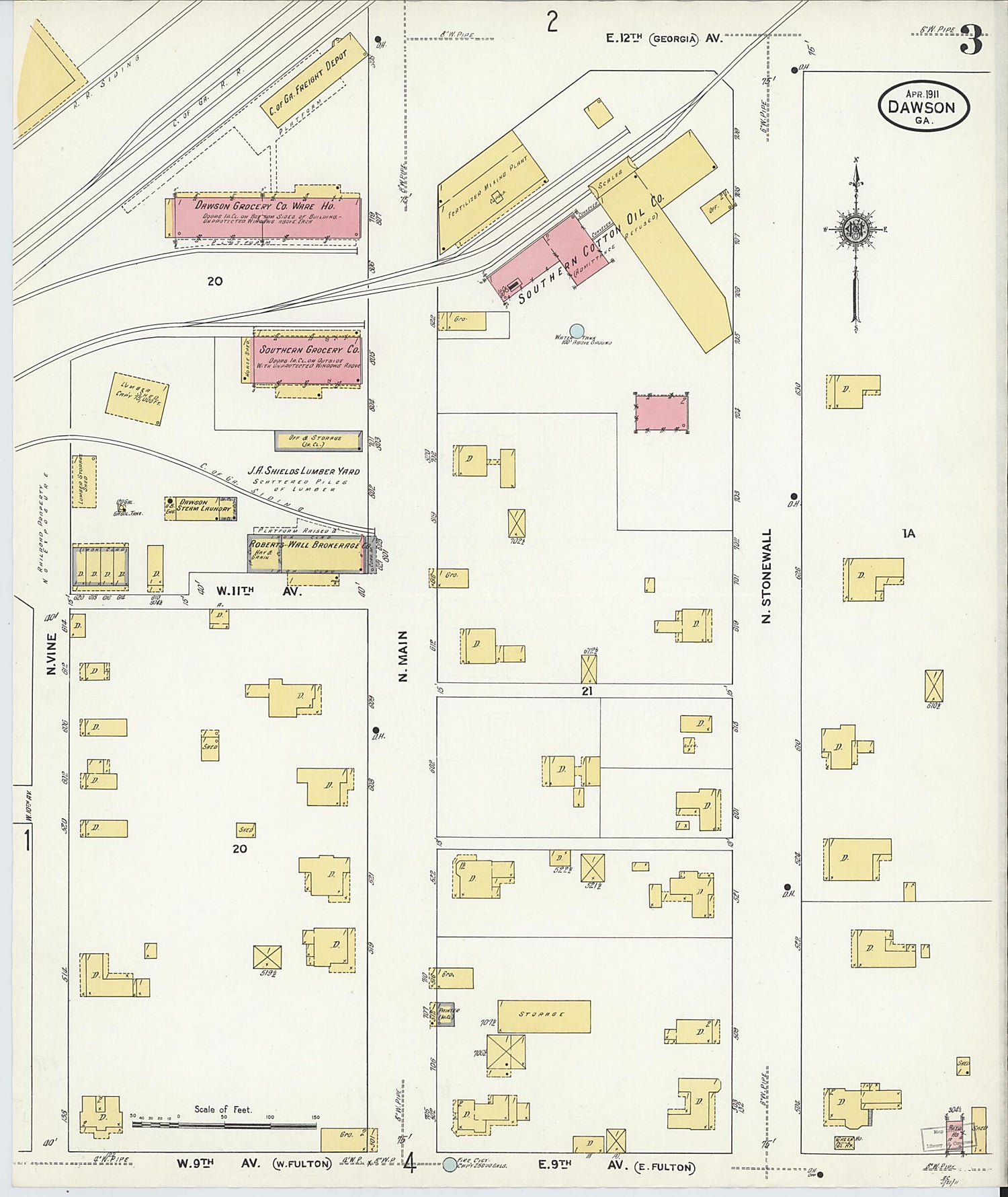 This old map of Dawson, Terrell County, Georgia was created by Sanborn Map Company in 1911