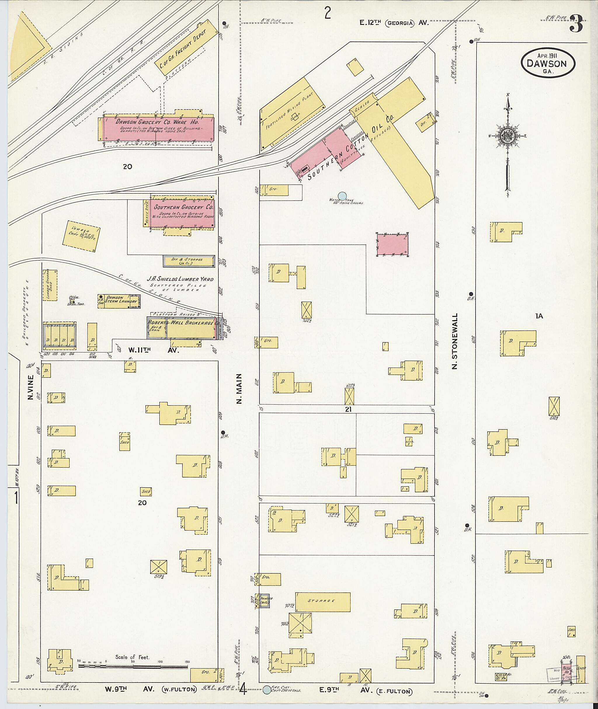 This old map of Dawson, Terrell County, Georgia was created by Sanborn Map Company in 1911