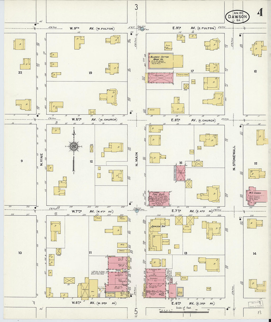 This old map of Dawson, Terrell County, Georgia was created by Sanborn Map Company in 1911