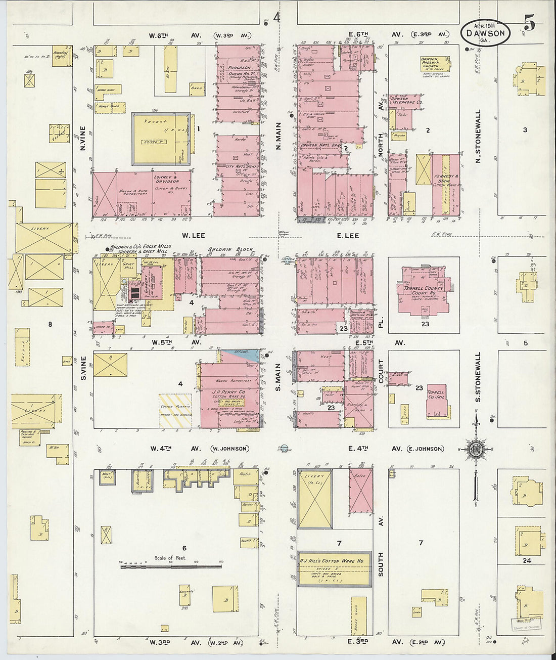 This old map of Dawson, Terrell County, Georgia was created by Sanborn Map Company in 1911