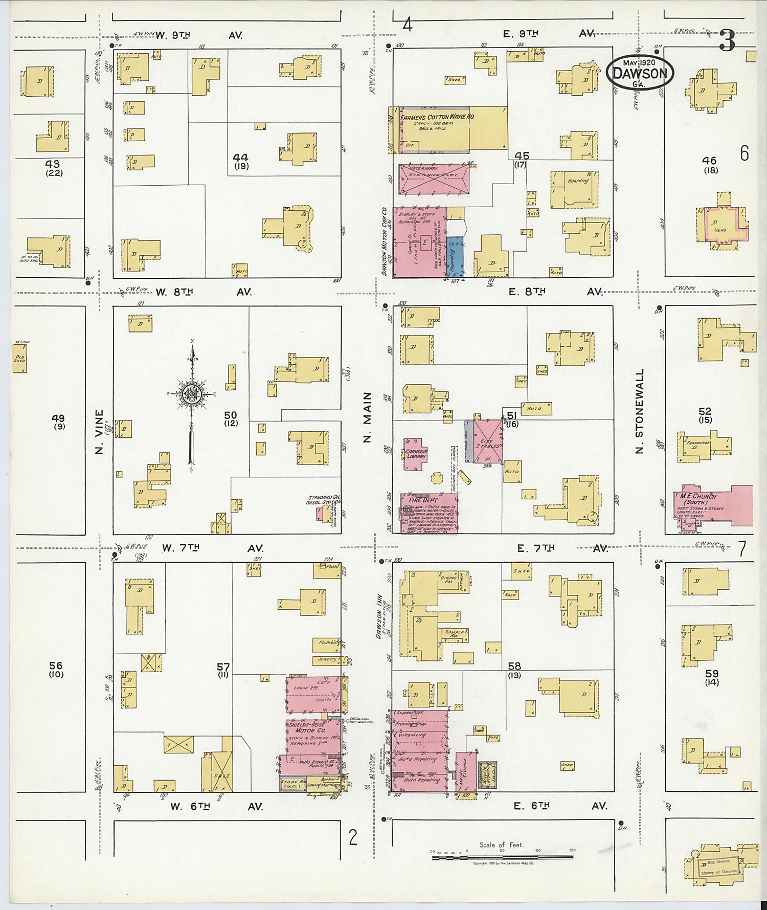 This old map of Dawson, Terrell County, Georgia was created by Sanborn Map Company in 1920