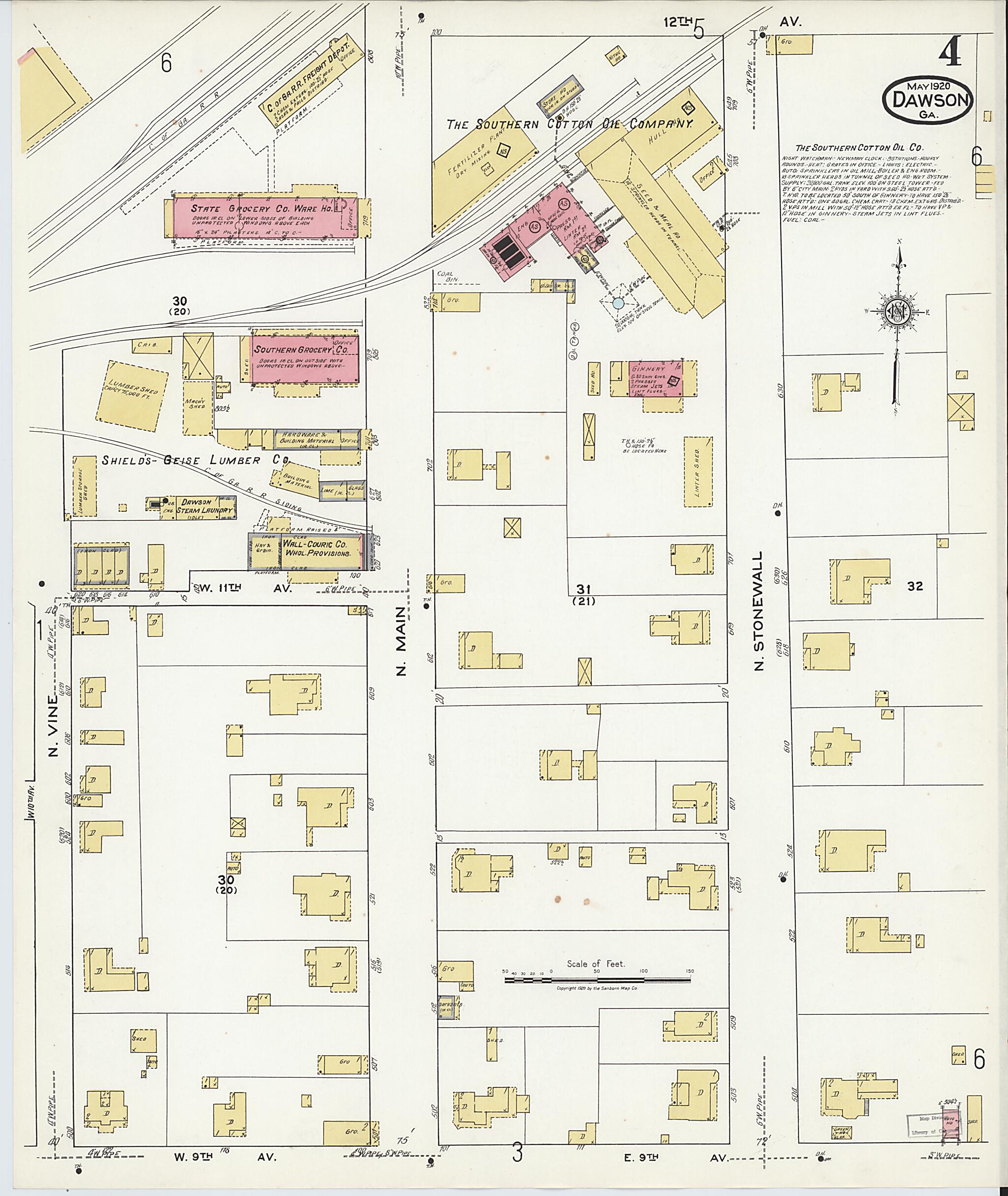 This old map of Dawson, Terrell County, Georgia was created by Sanborn Map Company in 1920