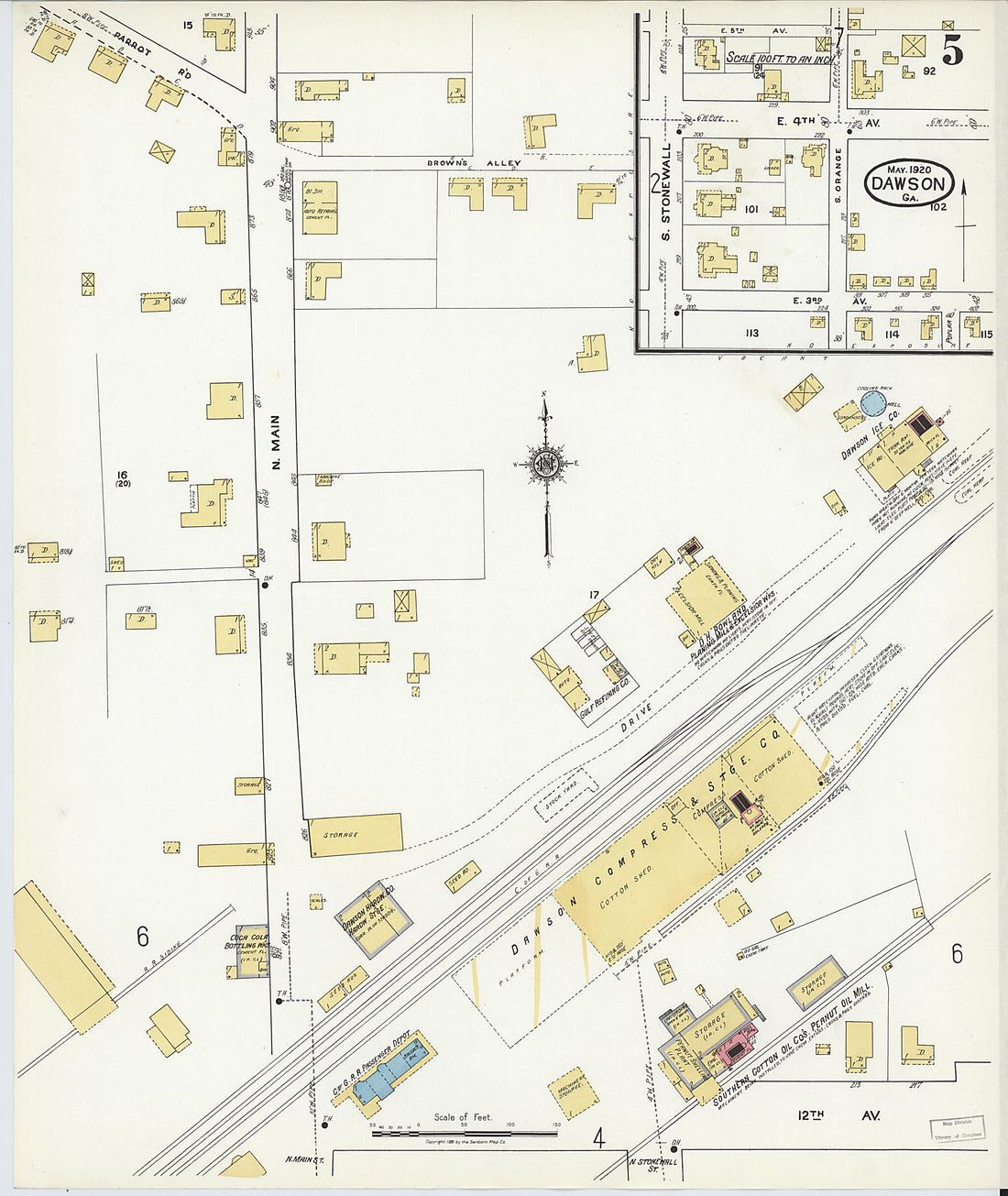 This old map of Dawson, Terrell County, Georgia was created by Sanborn Map Company in 1920