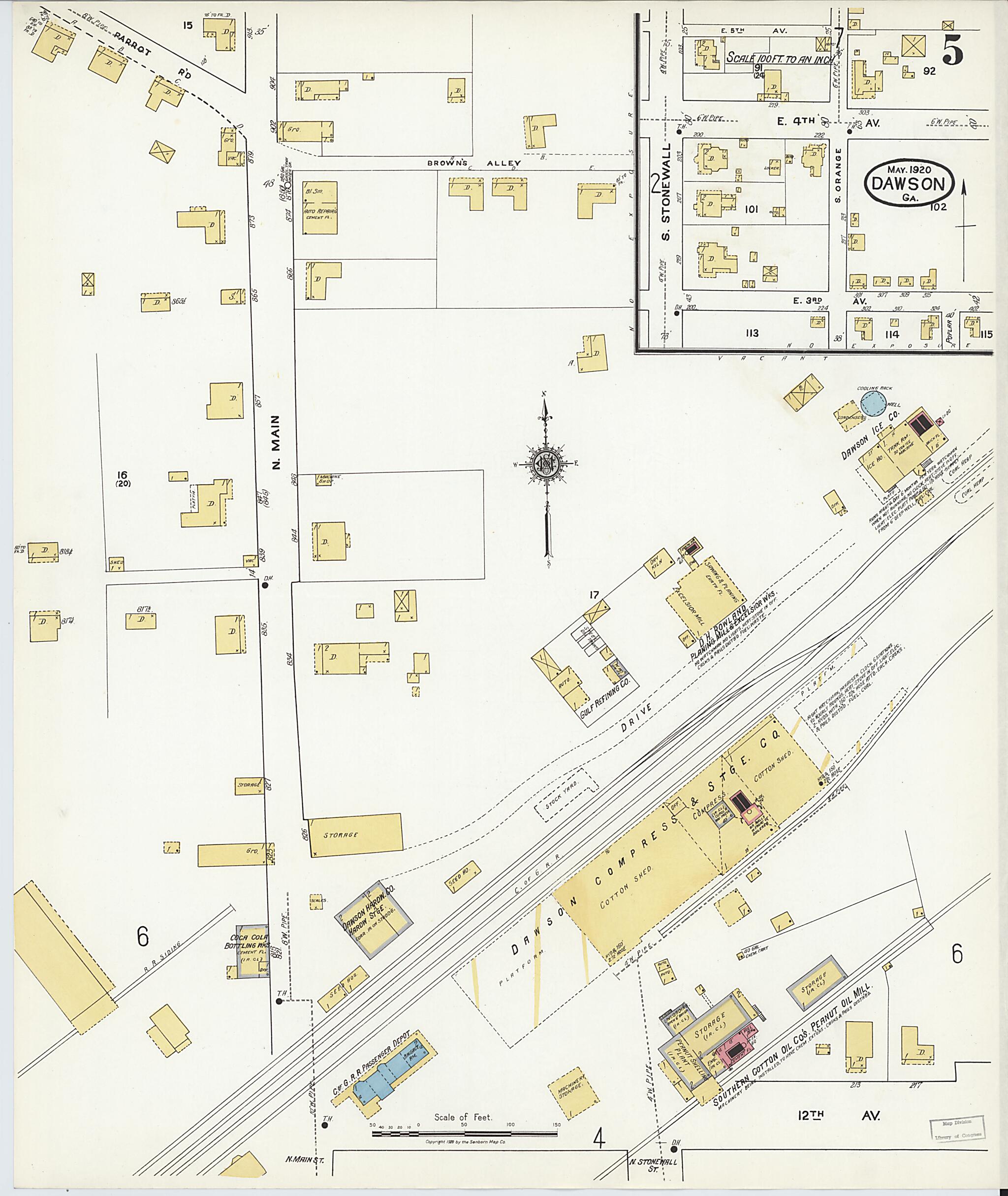 This old map of Dawson, Terrell County, Georgia was created by Sanborn Map Company in 1920