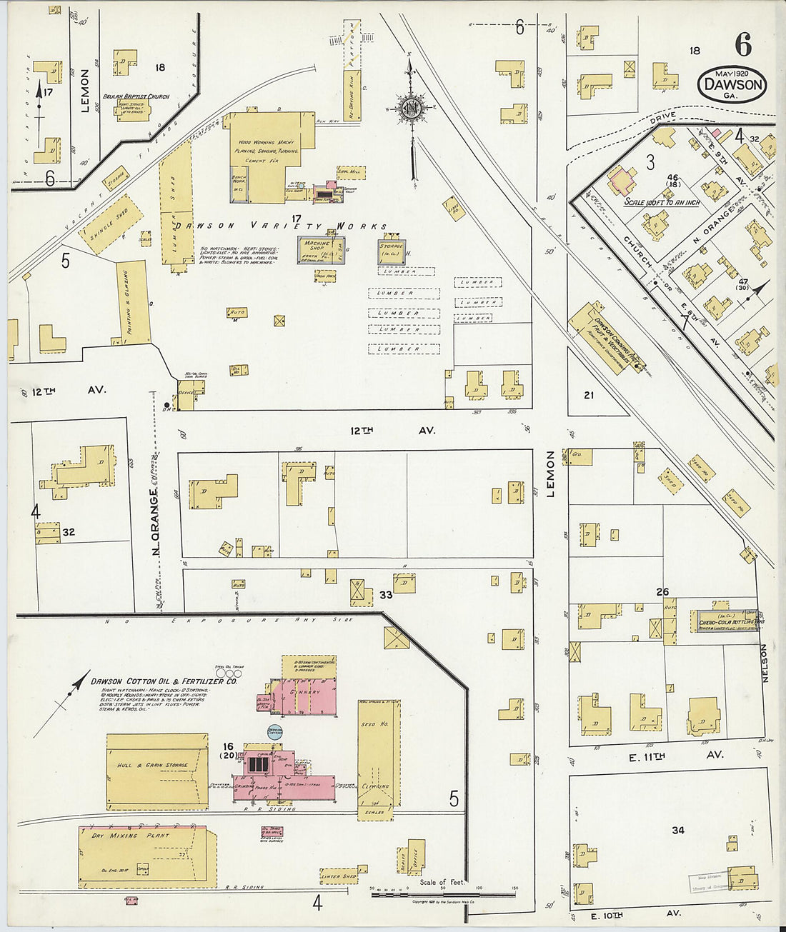 This old map of Dawson, Terrell County, Georgia was created by Sanborn Map Company in 1920