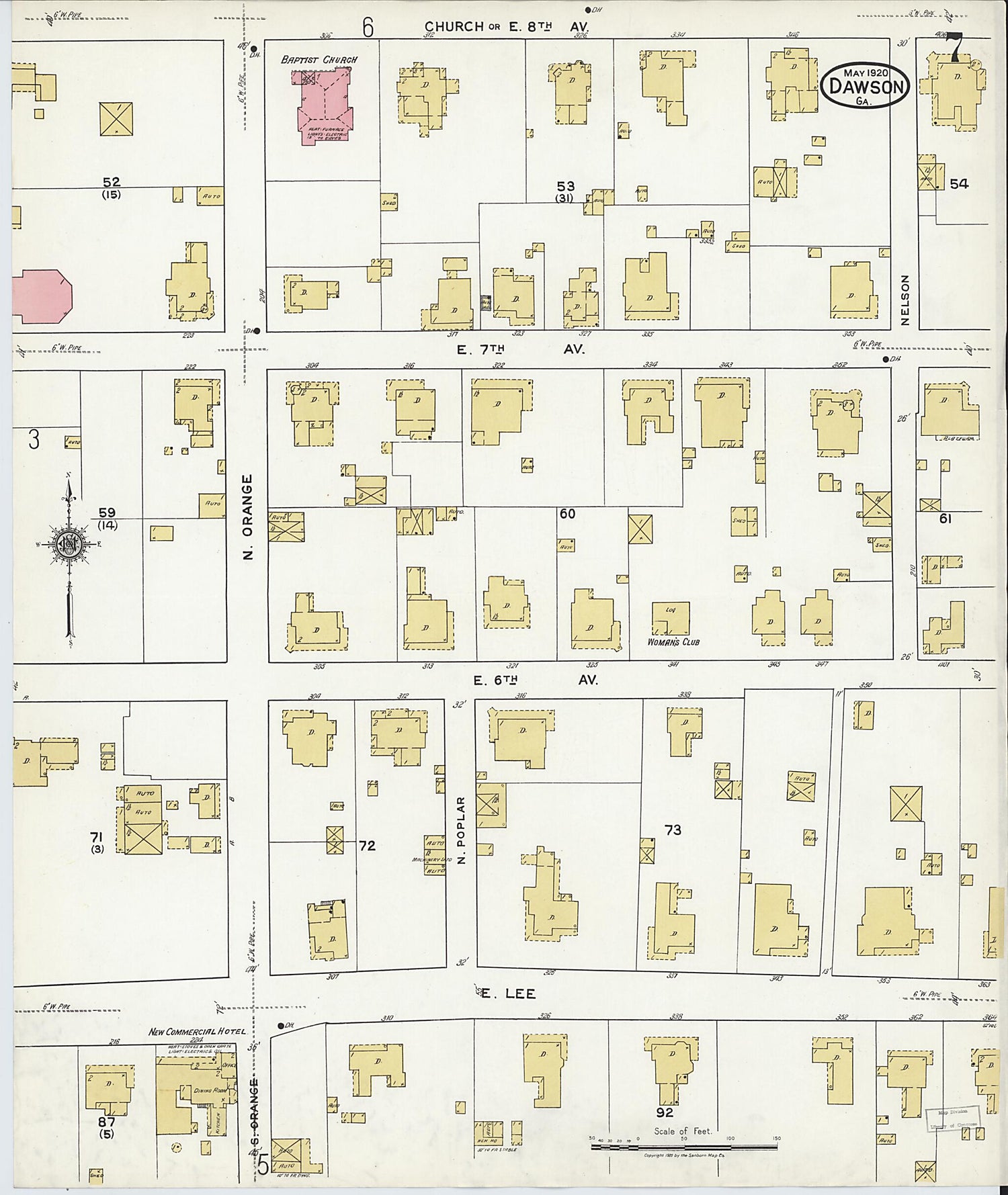 This old map of Dawson, Terrell County, Georgia was created by Sanborn Map Company in 1920