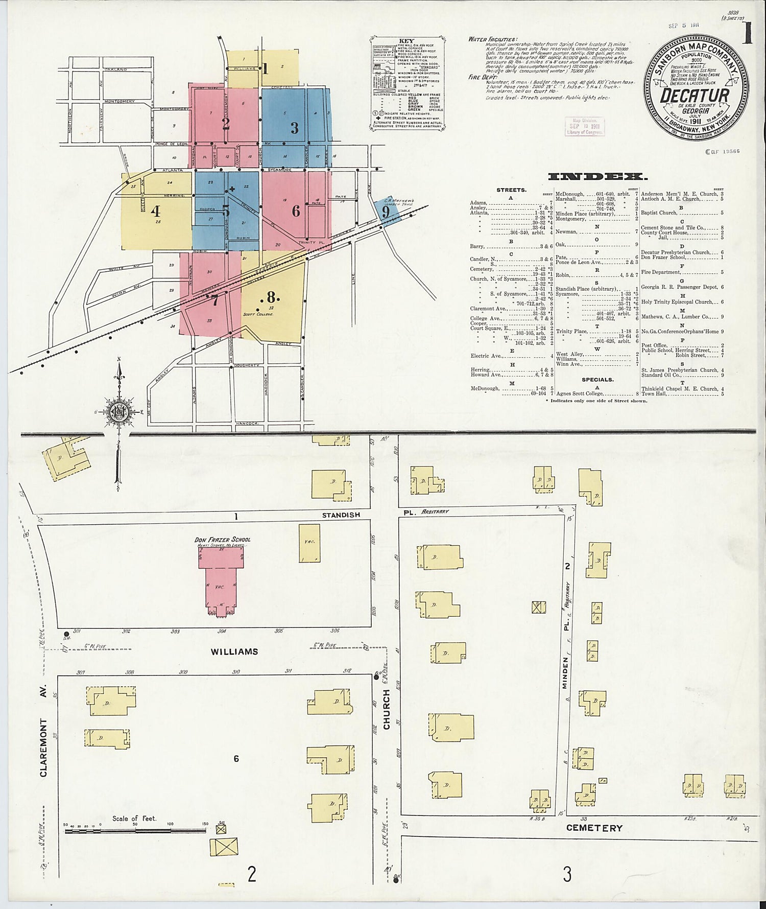 This old map of Decatur, De Kalb County, Georgia was created by Sanborn Map Company in 1911