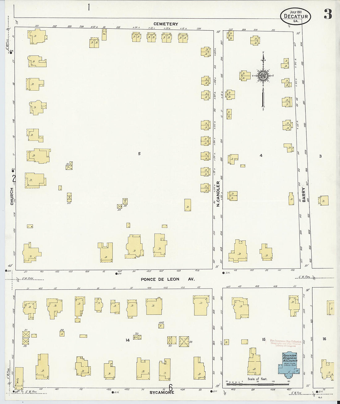 This old map of Decatur, De Kalb County, Georgia was created by Sanborn Map Company in 1911