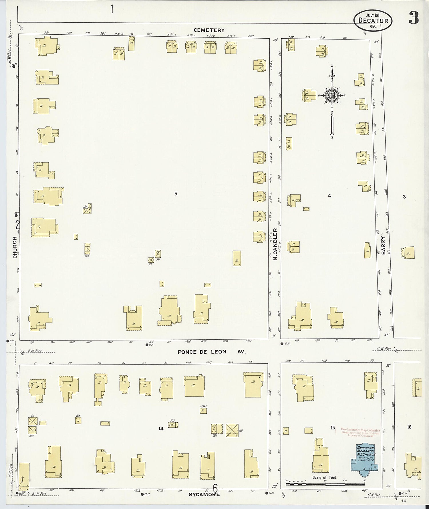 This old map of Decatur, De Kalb County, Georgia was created by Sanborn Map Company in 1911