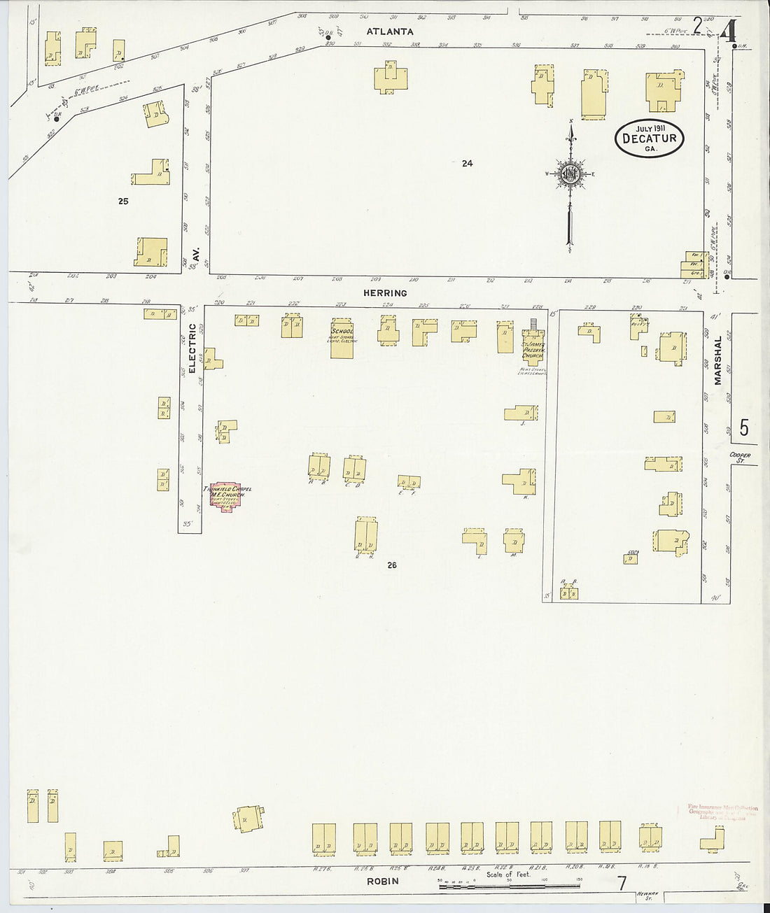 This old map of Decatur, De Kalb County, Georgia was created by Sanborn Map Company in 1911