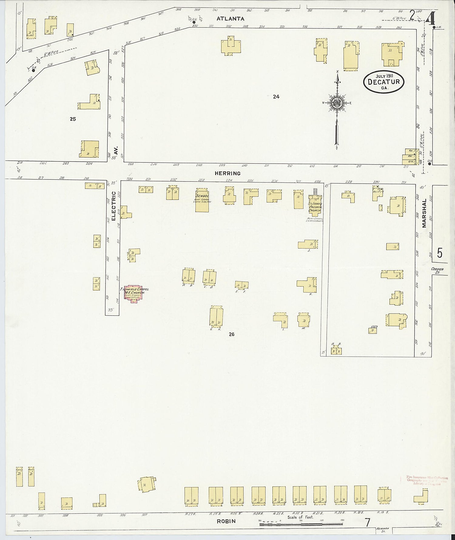 This old map of Decatur, De Kalb County, Georgia was created by Sanborn Map Company in 1911