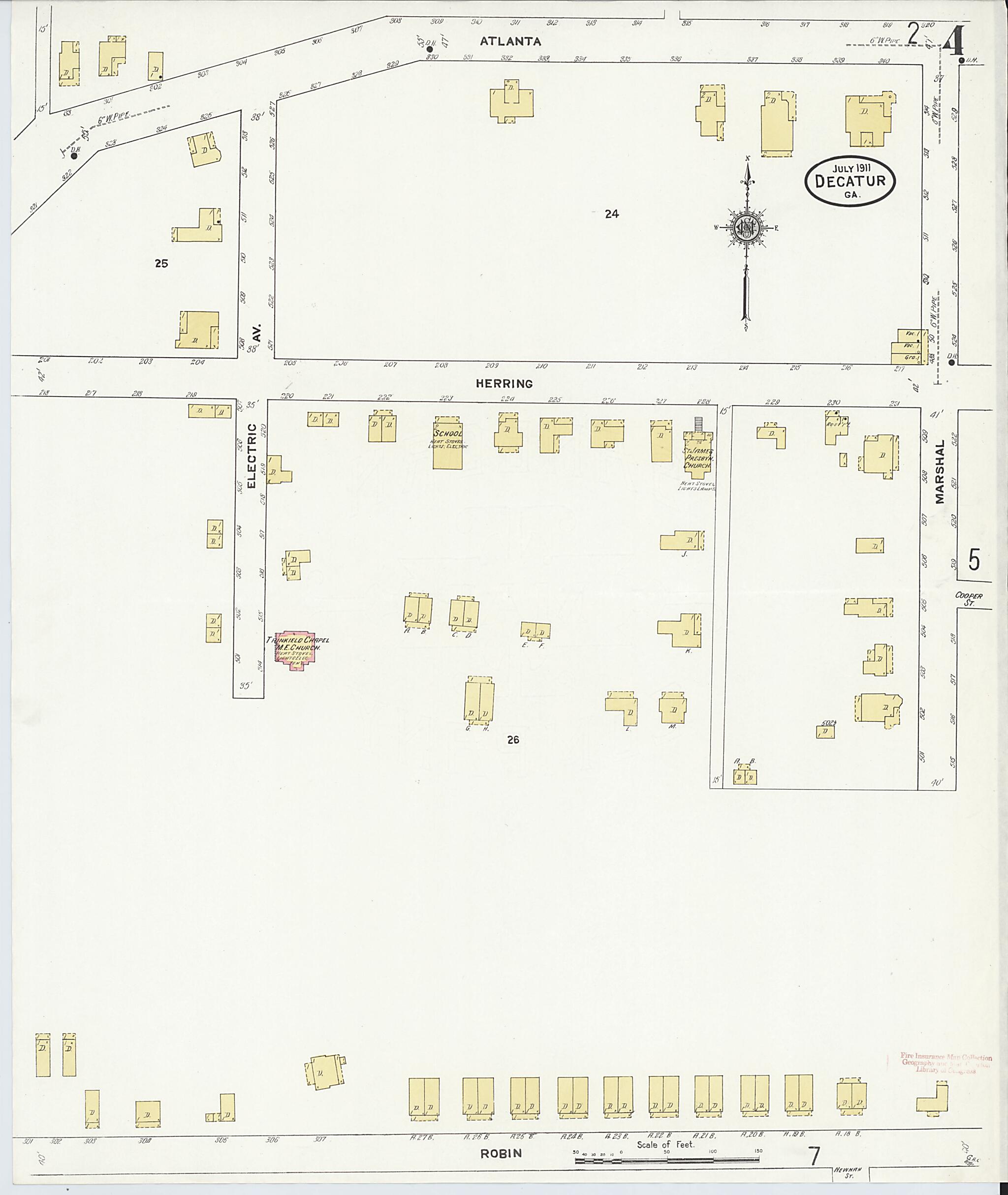 This old map of Decatur, De Kalb County, Georgia was created by Sanborn Map Company in 1911