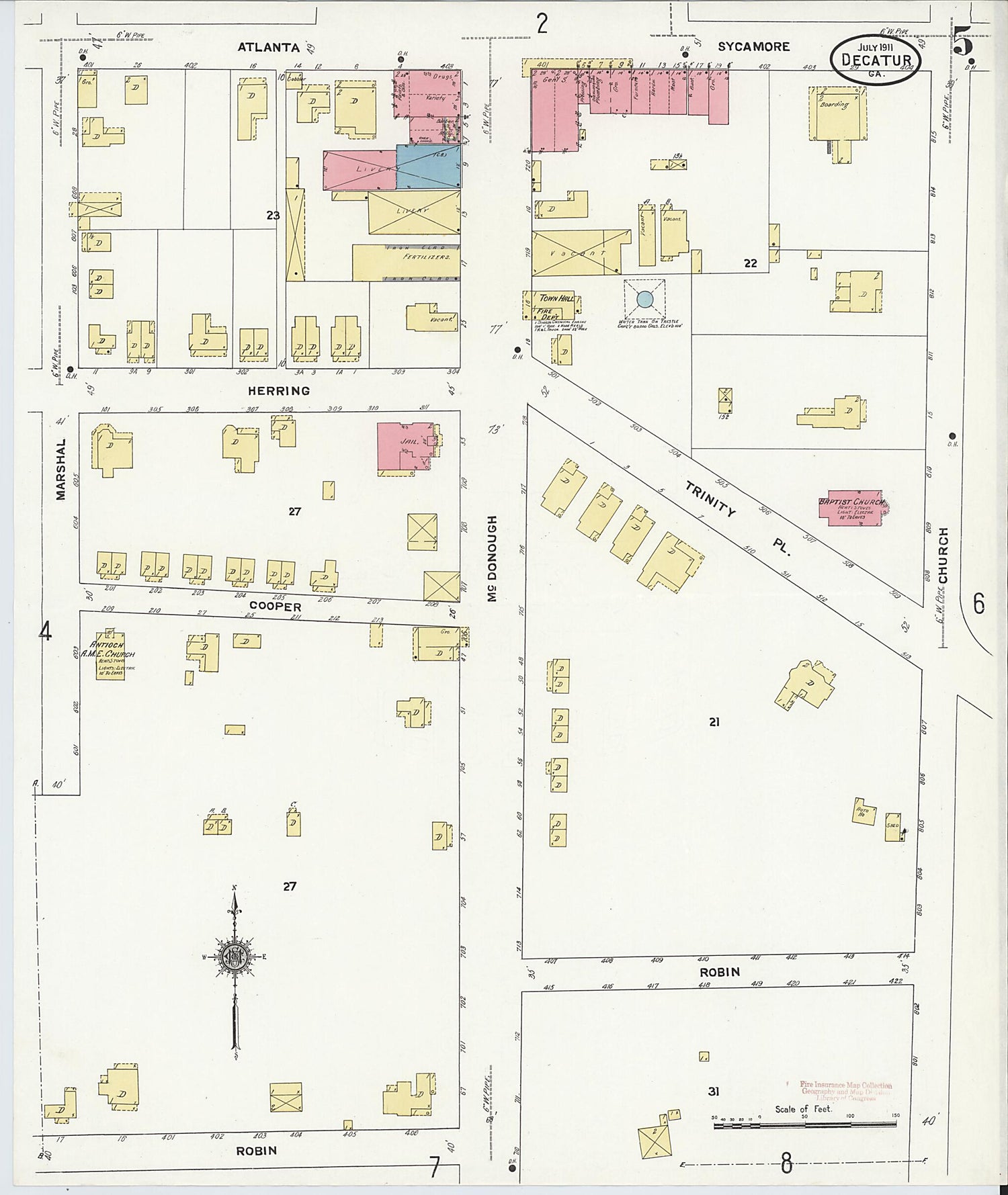 This old map of Decatur, De Kalb County, Georgia was created by Sanborn Map Company in 1911