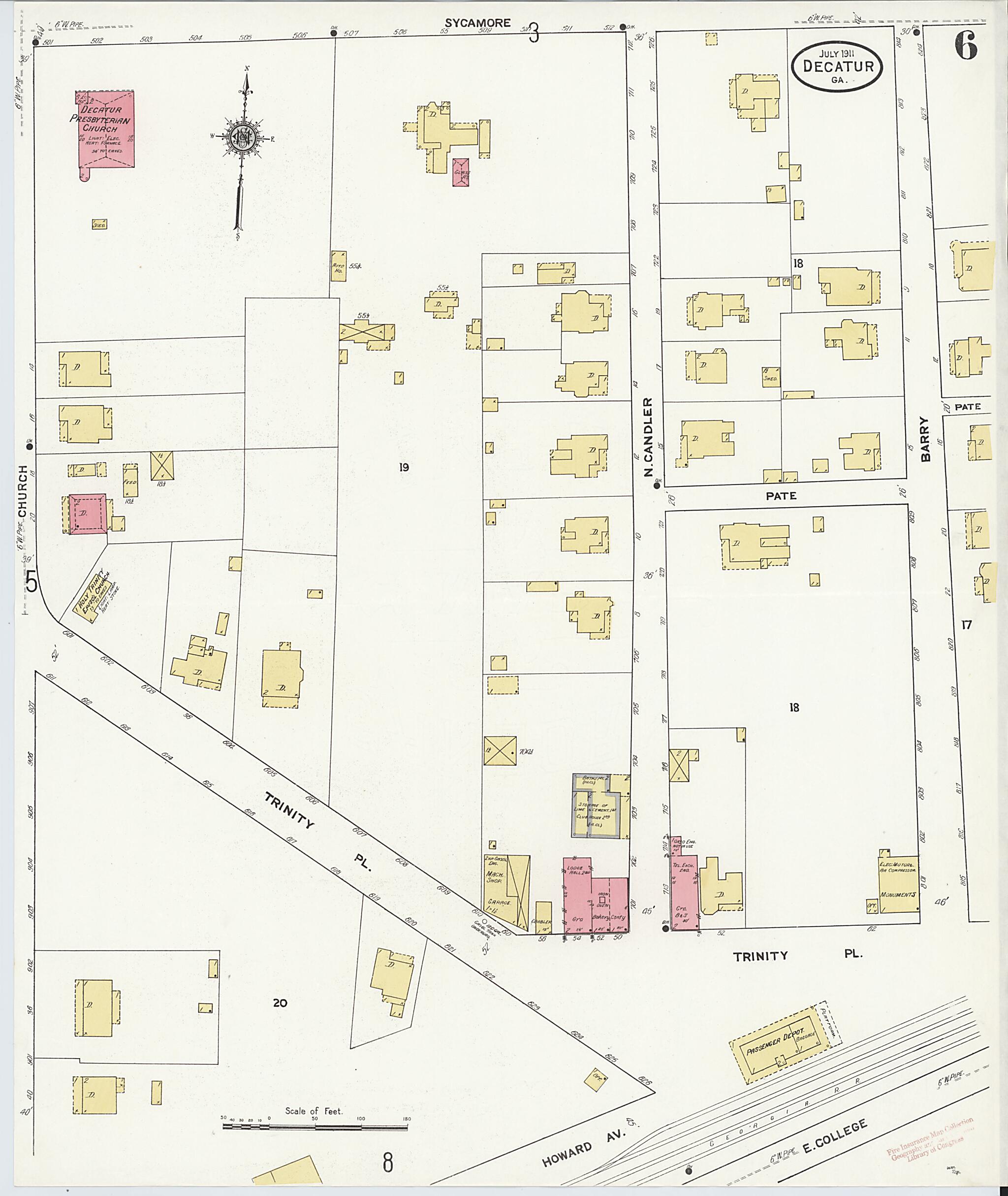 This old map of Decatur, De Kalb County, Georgia was created by Sanborn Map Company in 1911