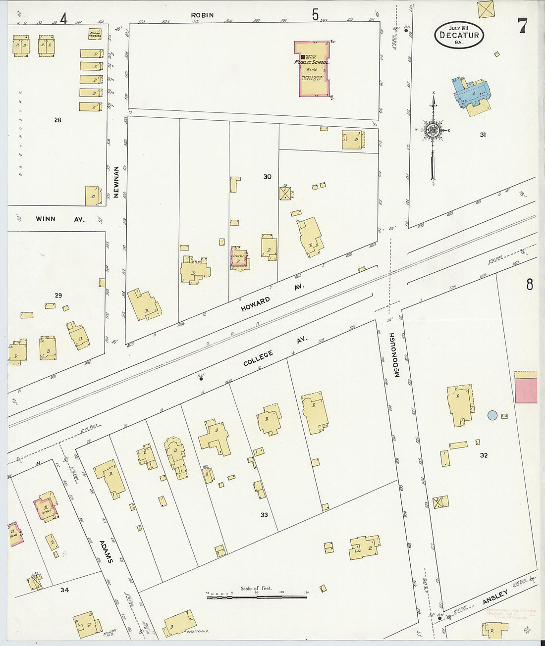 This old map of Decatur, De Kalb County, Georgia was created by Sanborn Map Company in 1911