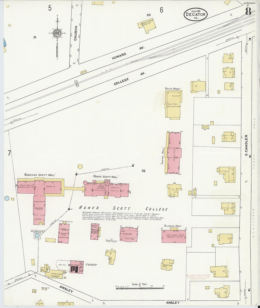 This old map of Decatur, De Kalb County, Georgia was created by Sanborn Map Company in 1911