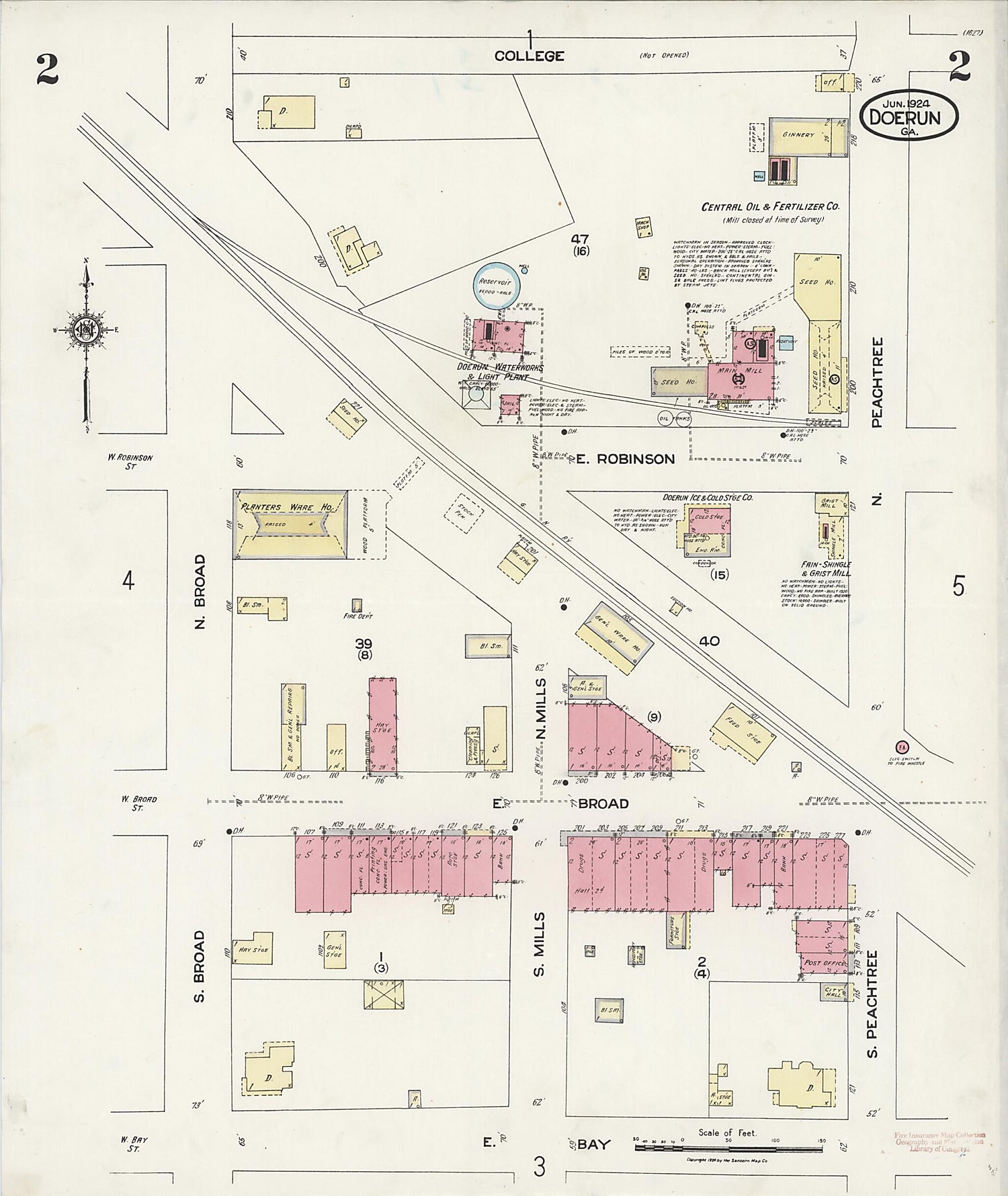 This old map of Doerun, Colquitt County, Georgia was created by Sanborn Map Company in 1924