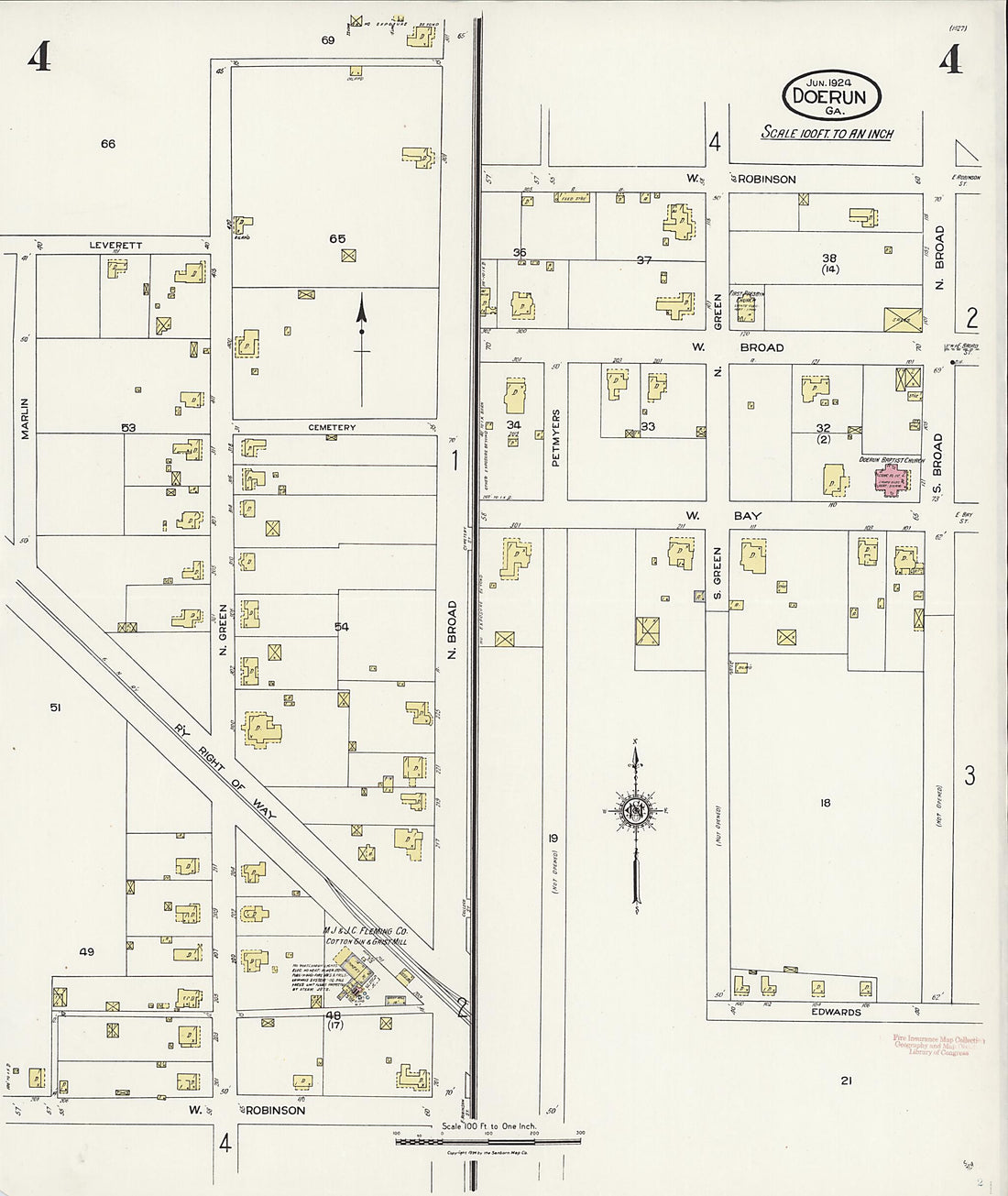 This old map of Doerun, Colquitt County, Georgia was created by Sanborn Map Company in 1924