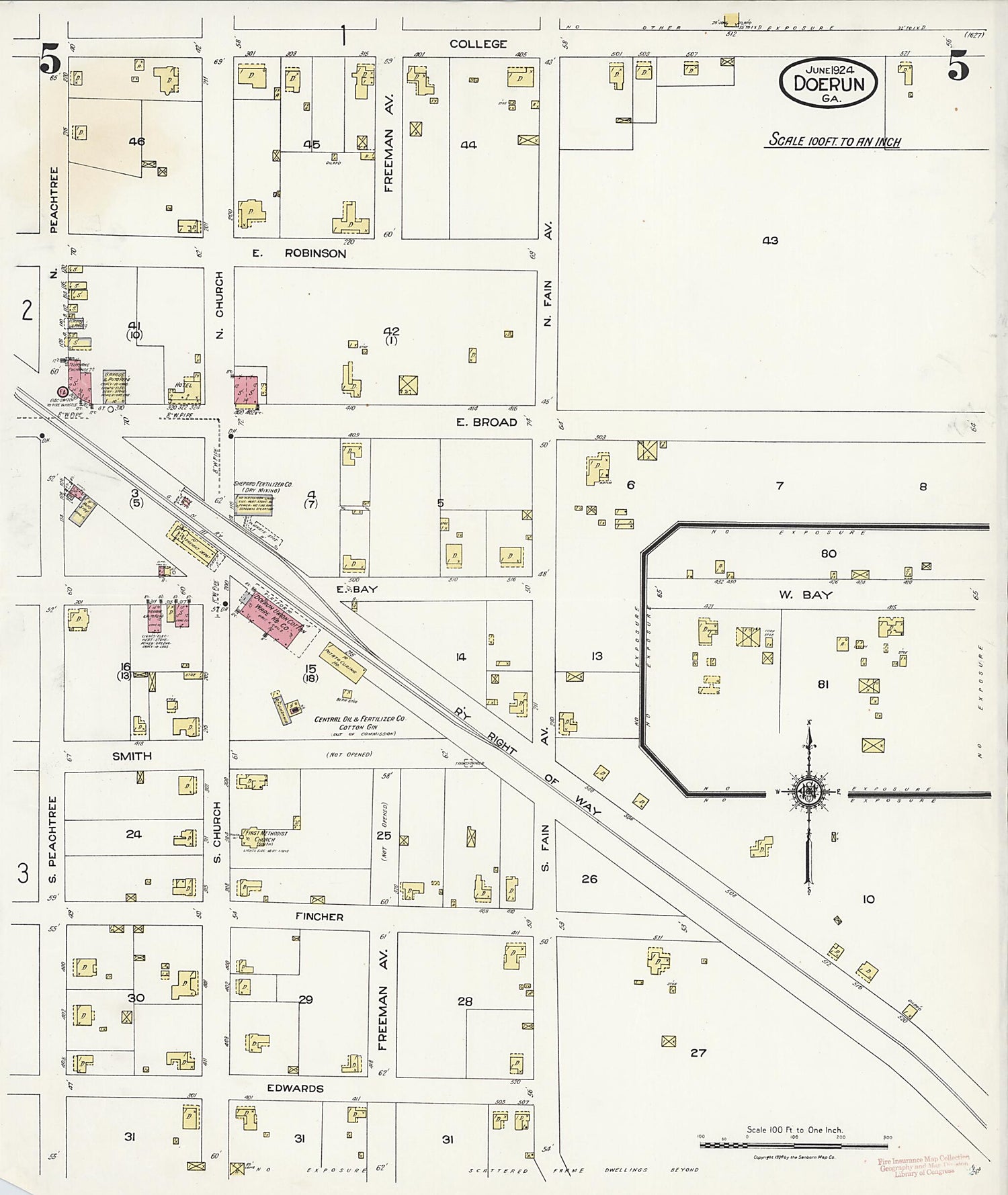 This old map of Doerun, Colquitt County, Georgia was created by Sanborn Map Company in 1924