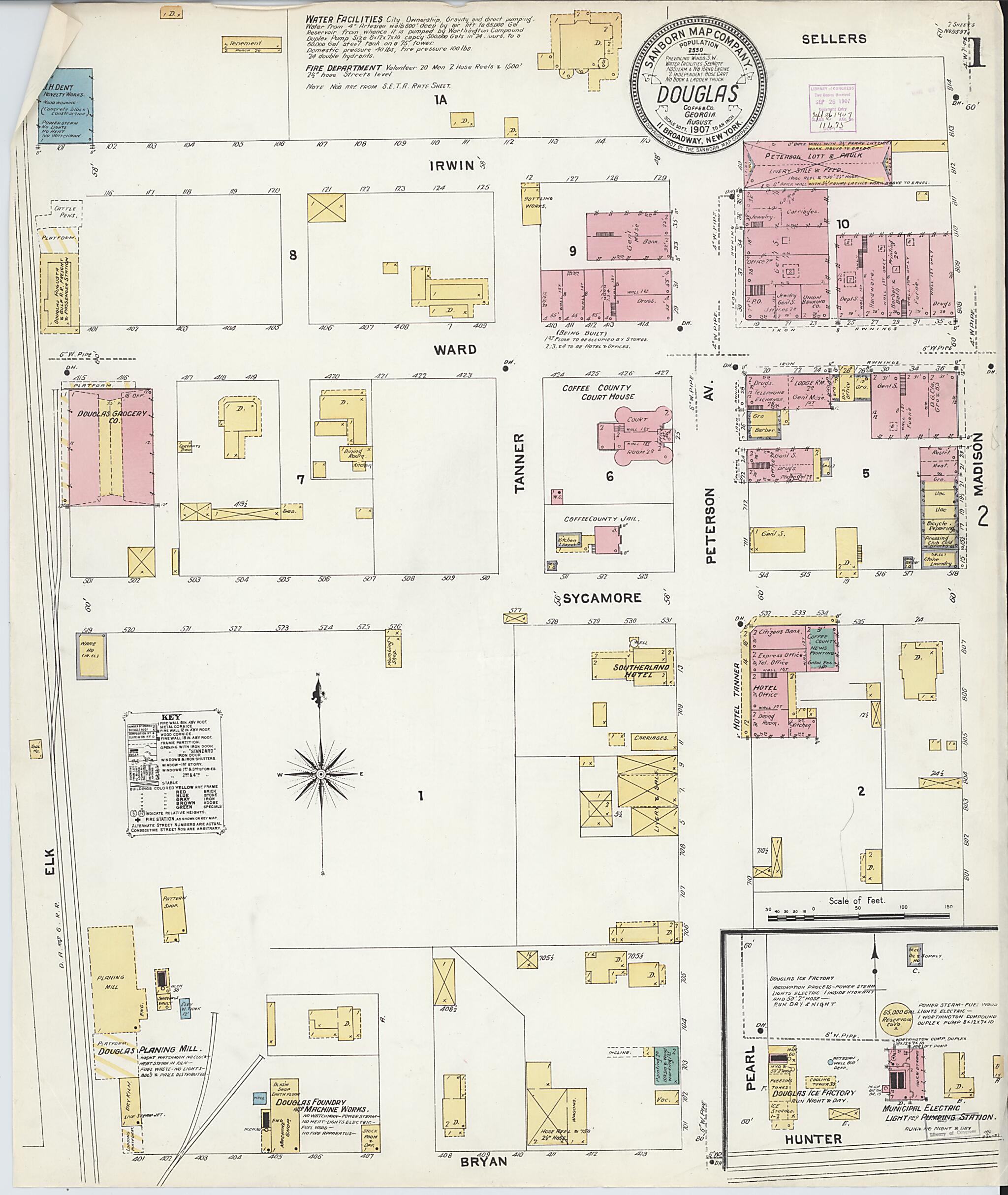 This old map of Douglas, Coffee County, Georgia was created by Sanborn Map Company in 1907