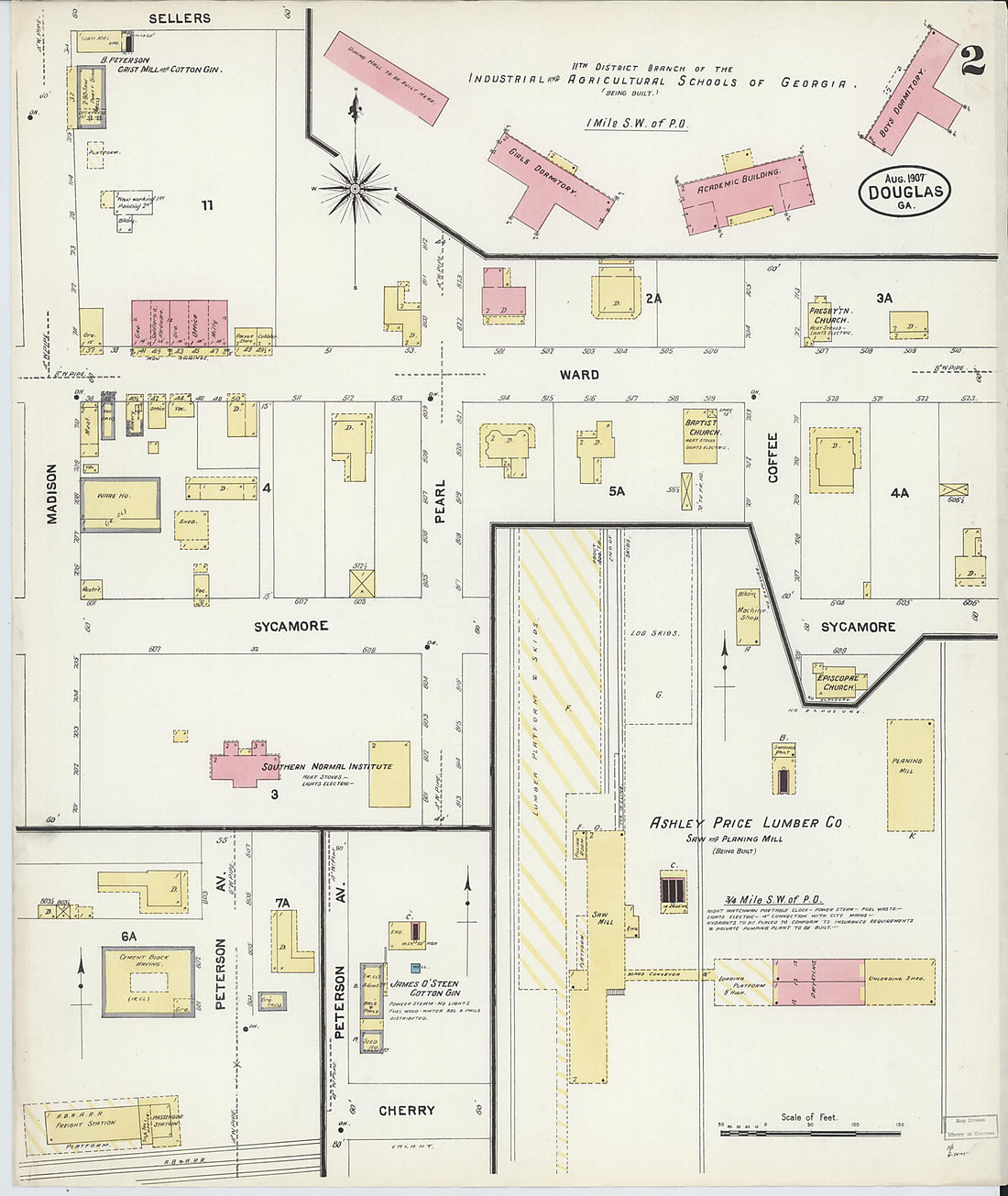 This old map of Douglas, Coffee County, Georgia was created by Sanborn Map Company in 1907