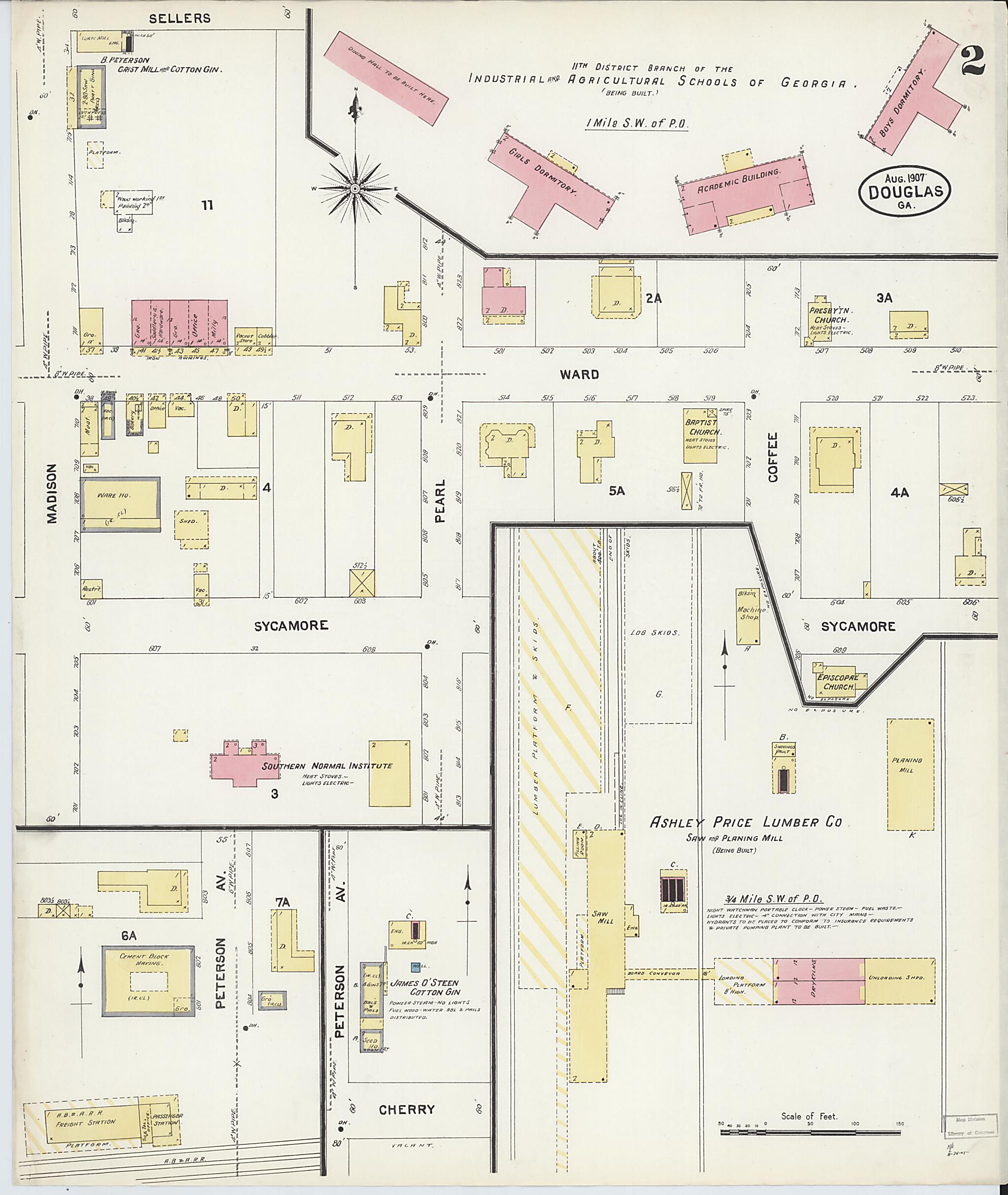 This old map of Douglas, Coffee County, Georgia was created by Sanborn Map Company in 1907