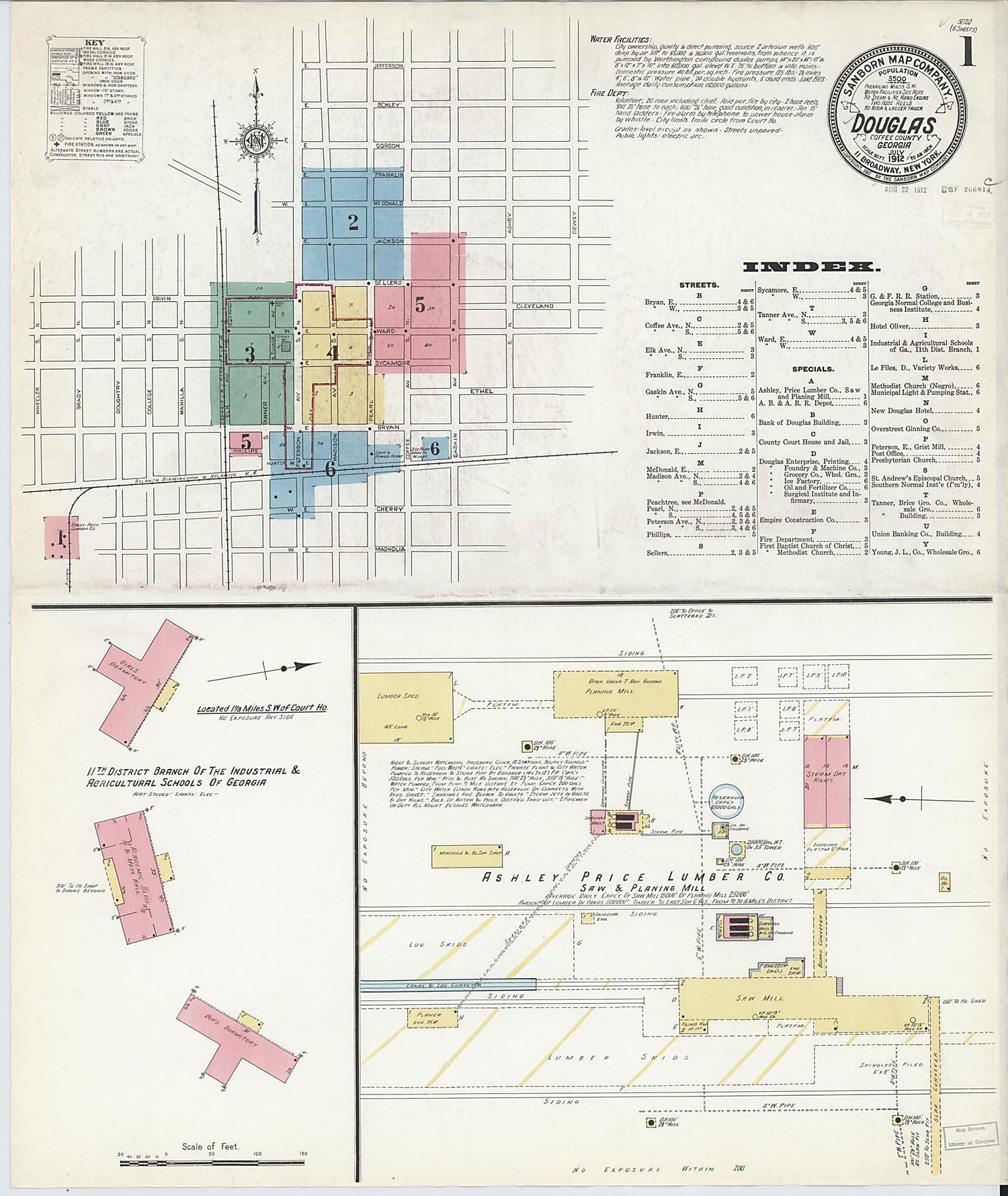 This old map of Douglas, Coffee County, Georgia was created by Sanborn Map Company in 1912