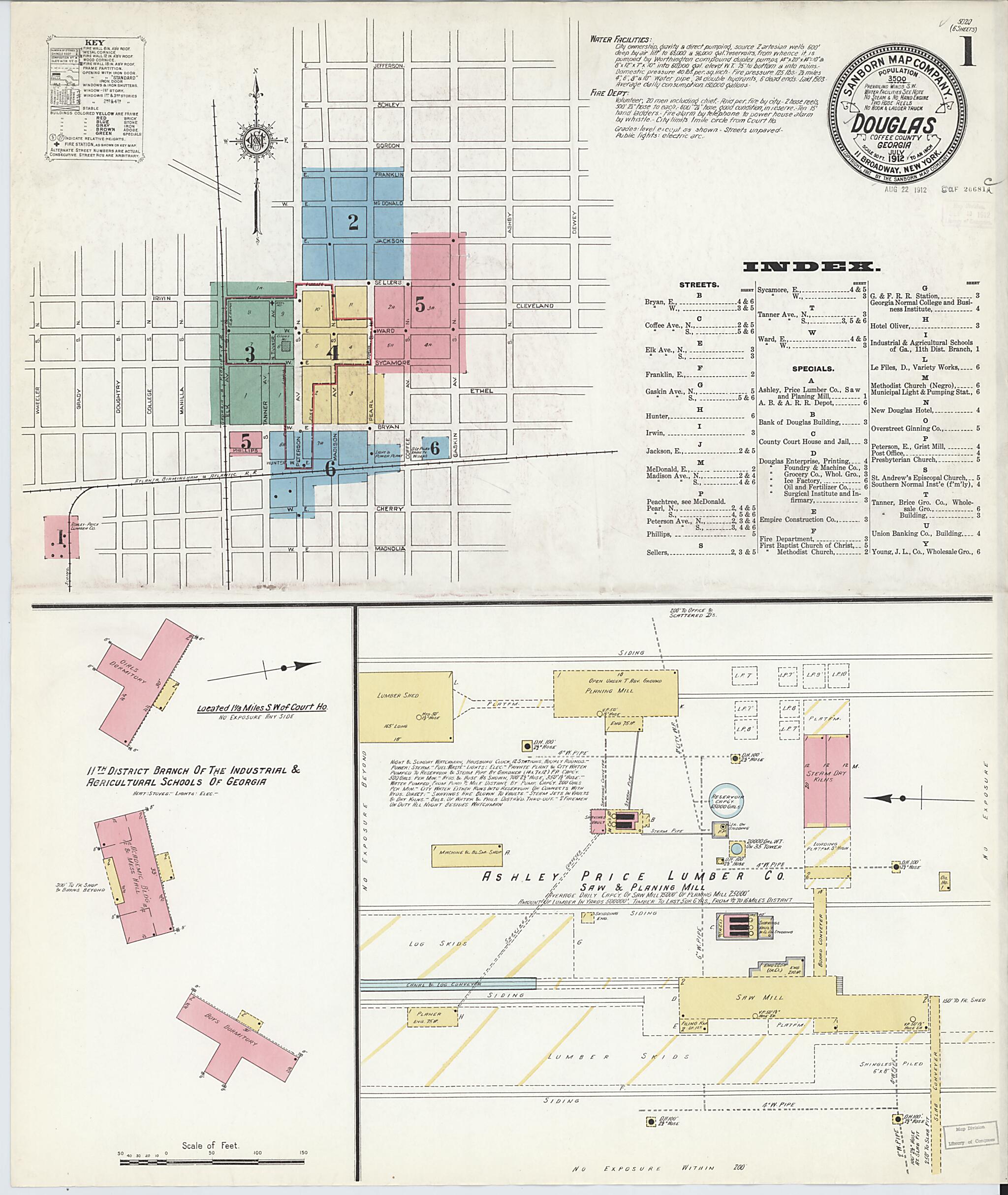 This old map of Douglas, Coffee County, Georgia was created by Sanborn Map Company in 1912