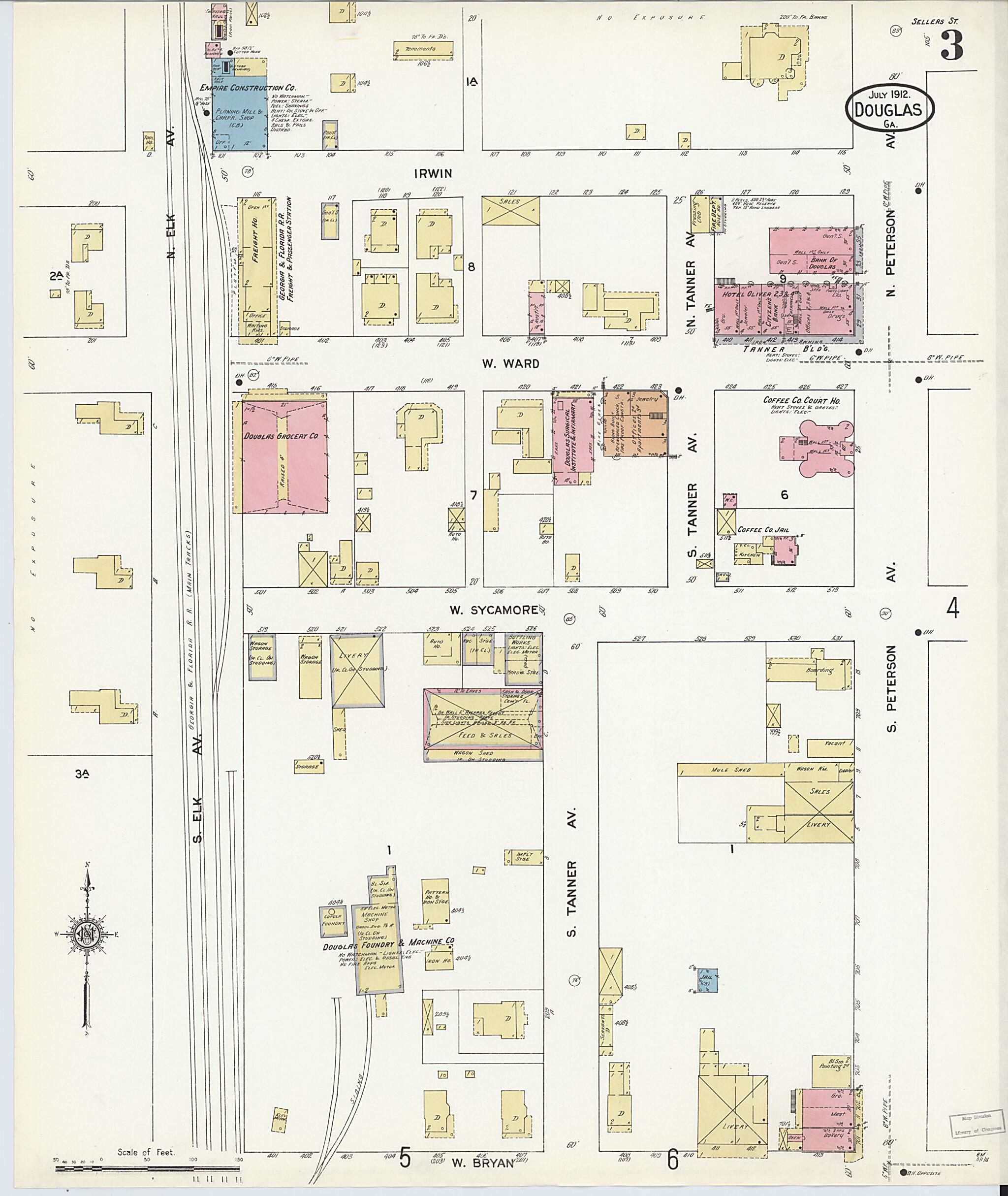 This old map of Douglas, Coffee County, Georgia was created by Sanborn Map Company in 1912