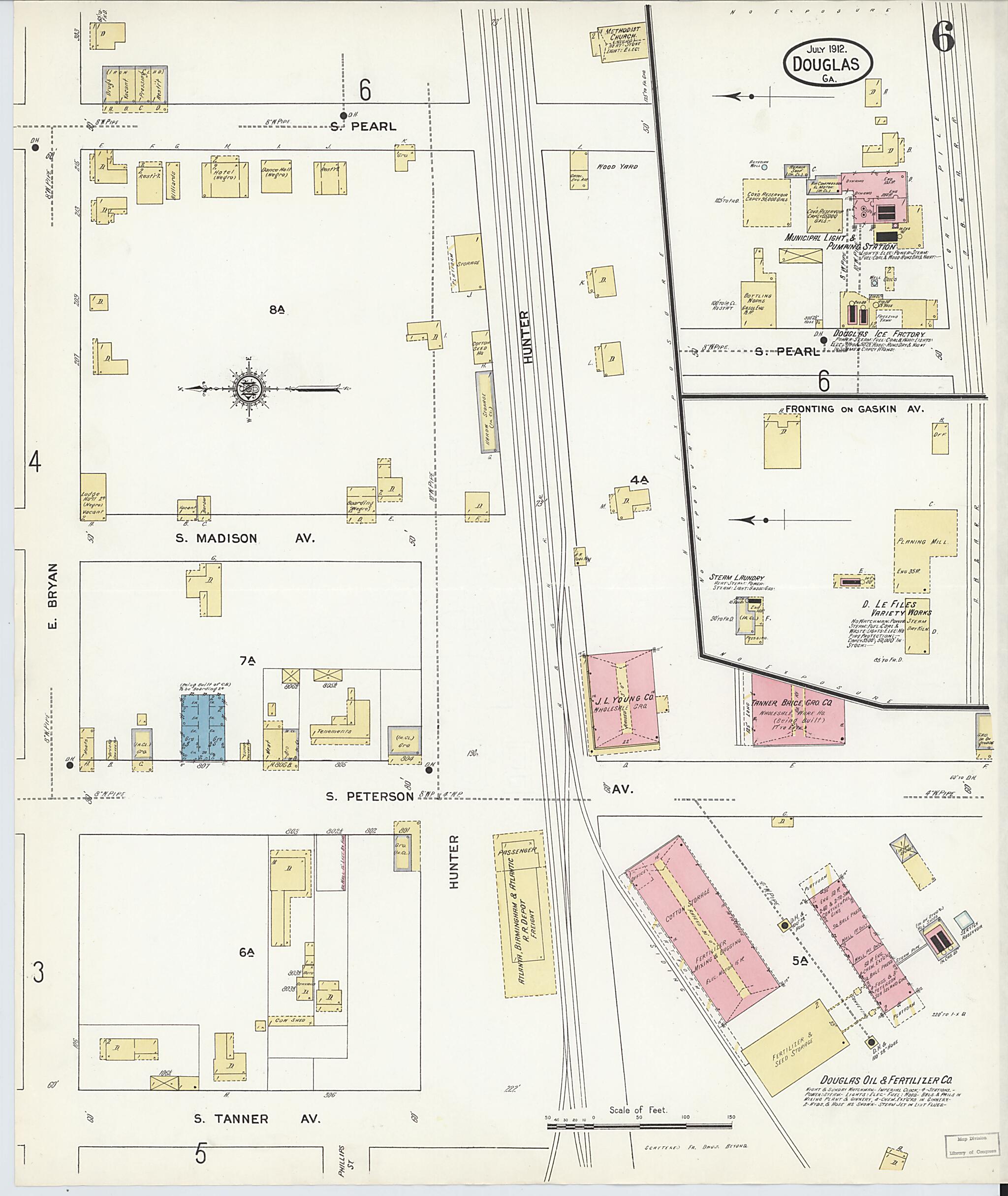 This old map of Douglas, Coffee County, Georgia was created by Sanborn Map Company in 1912