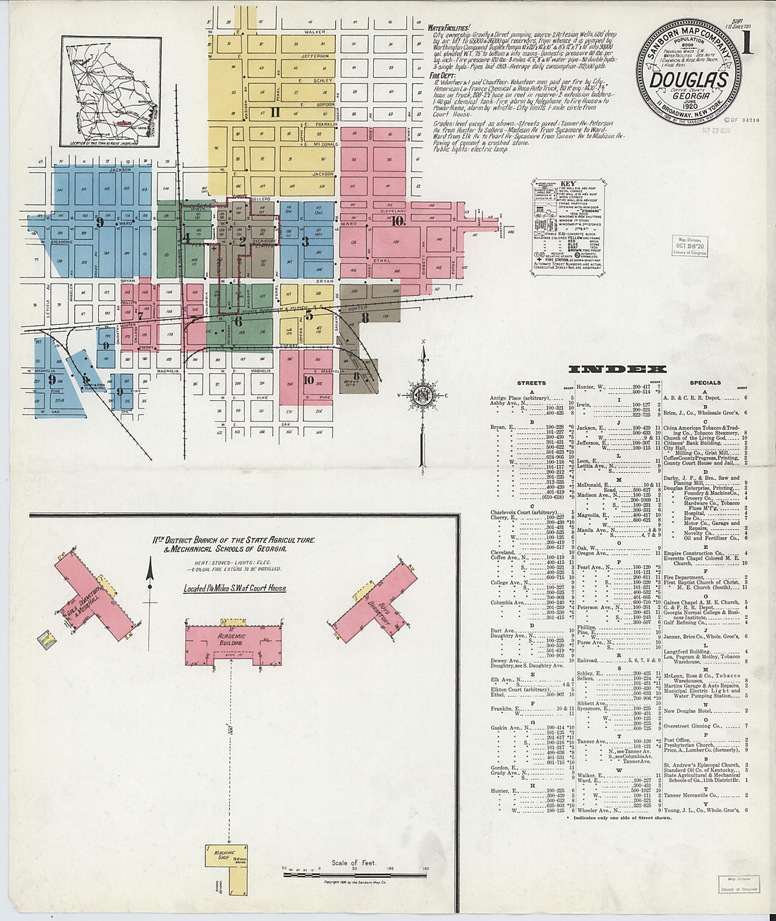 This old map of Douglas, Coffee County, Georgia was created by Sanborn Map Company in 1920