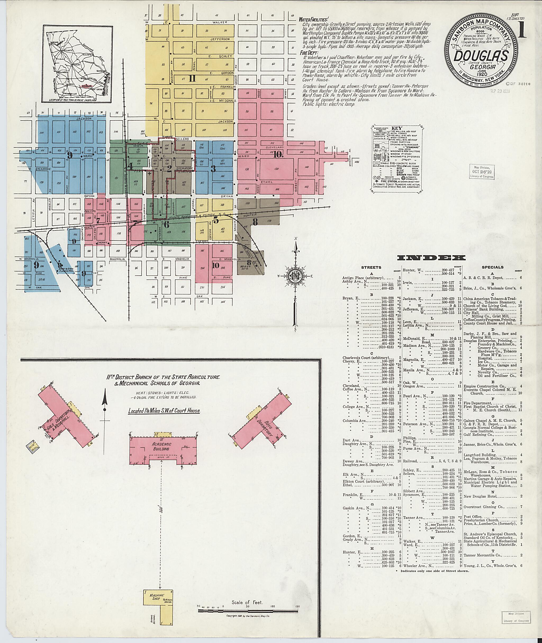 This old map of Douglas, Coffee County, Georgia was created by Sanborn Map Company in 1920