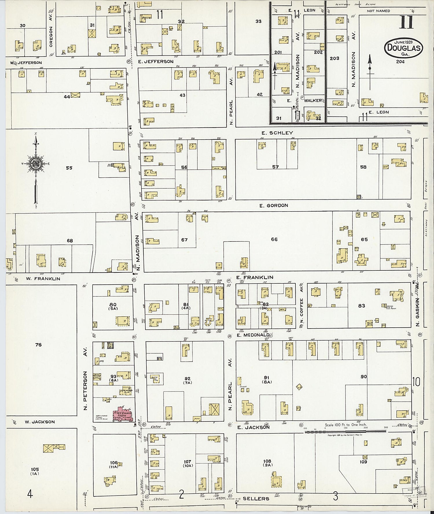 This old map of Douglas, Coffee County, Georgia was created by Sanborn Map Company in 1920