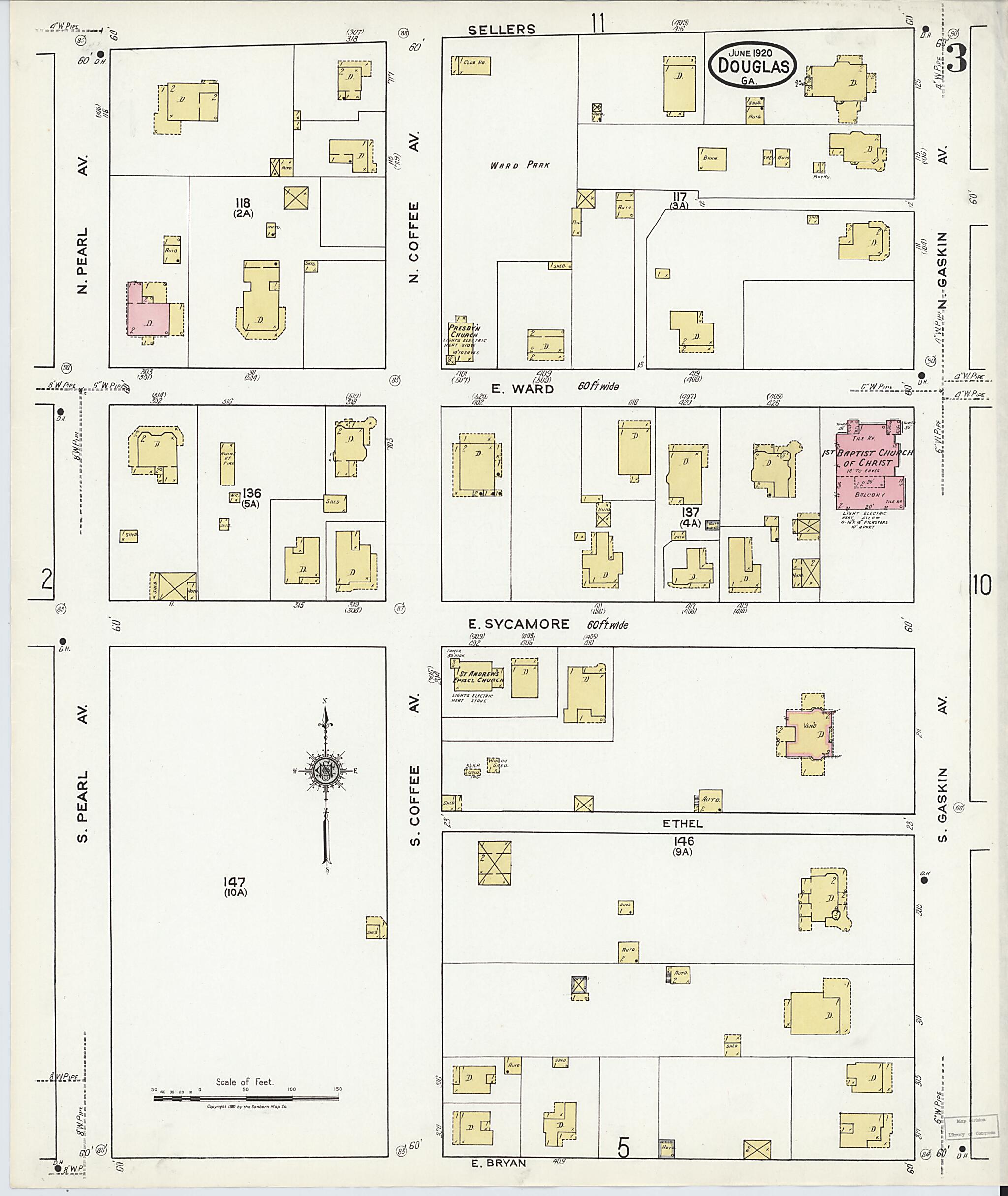 This old map of Douglas, Coffee County, Georgia was created by Sanborn Map Company in 1920