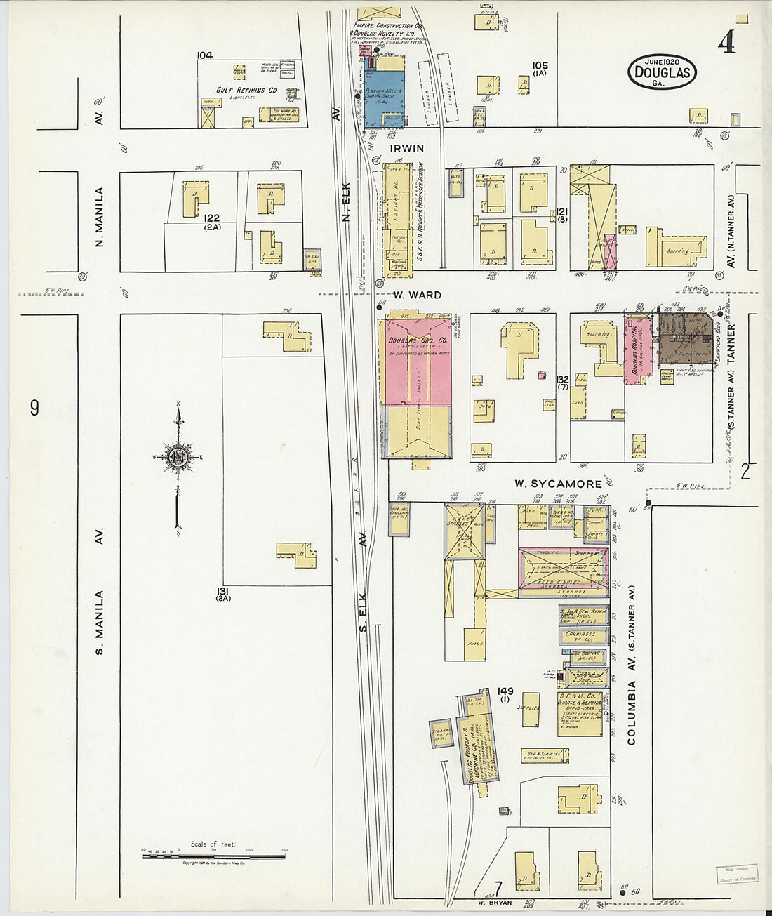 This old map of Douglas, Coffee County, Georgia was created by Sanborn Map Company in 1920