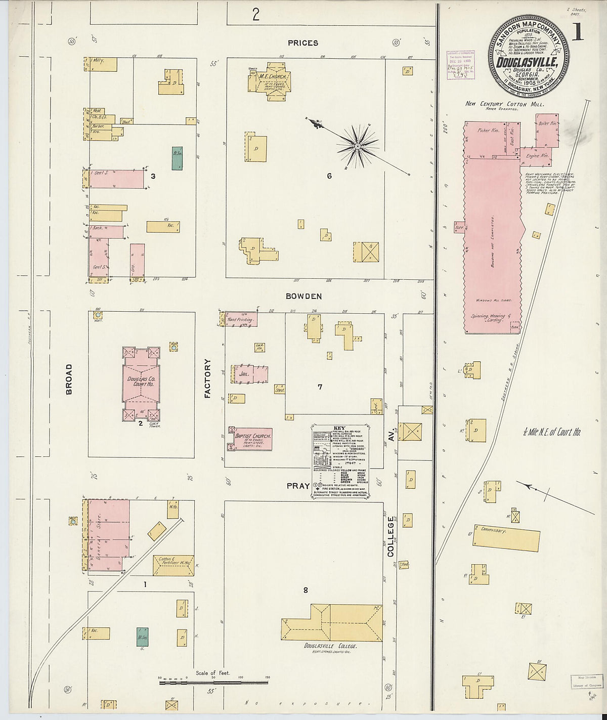 Douglasville, Douglas County, Georgia 1905 (Sheet 1 of 2) by Relic Map Company