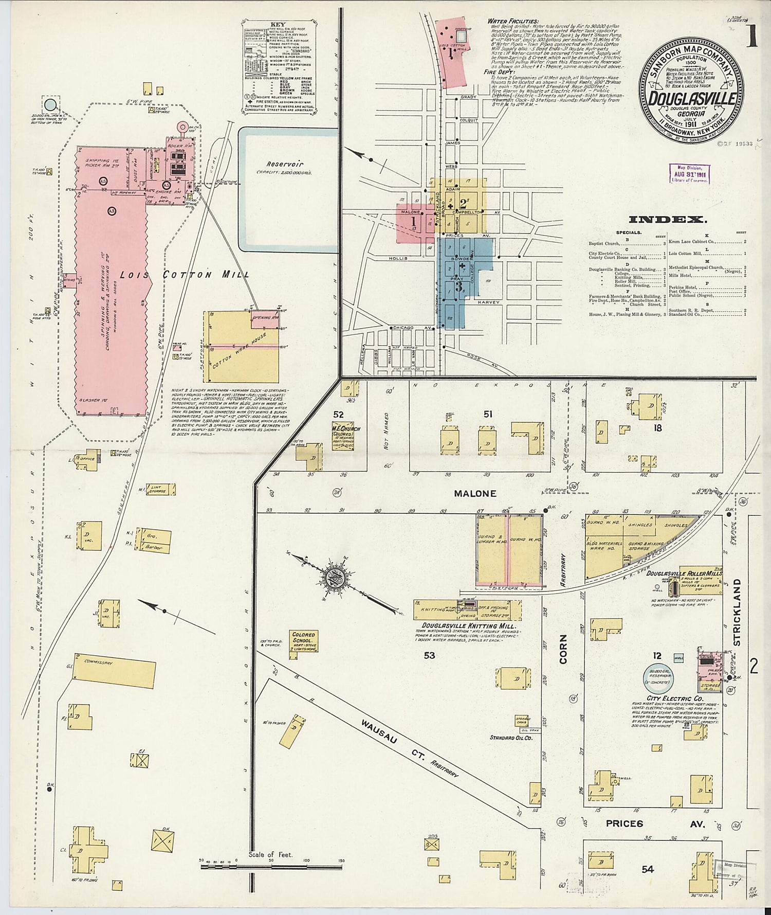 This old map of Douglasville, Douglas County, Georgia was created by Sanborn Map Company in 1911